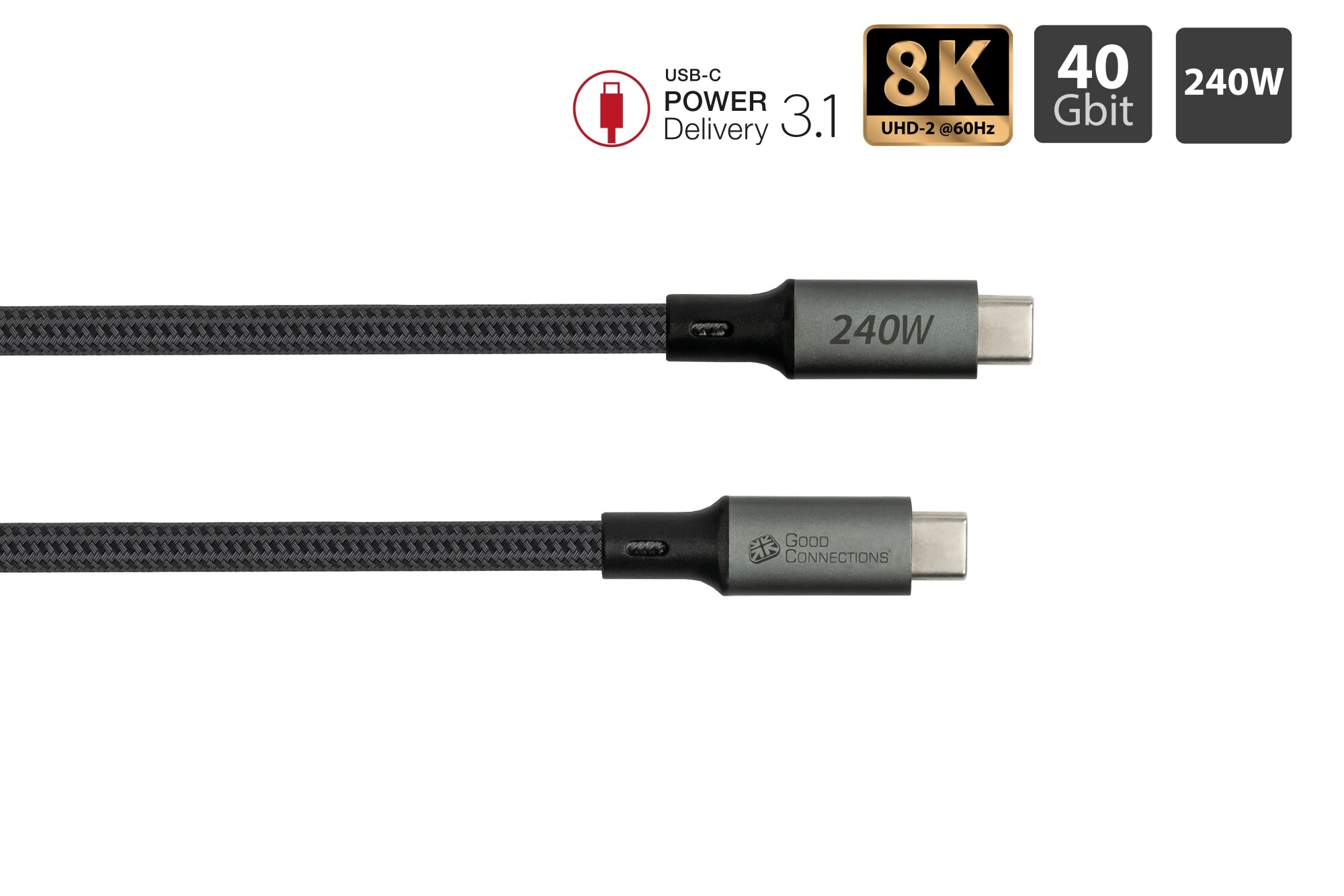 Good Connections USB 4.0 Kabel (40GBit/s, 240W, 8K@60Hz) USB-C St./St. 1,8m