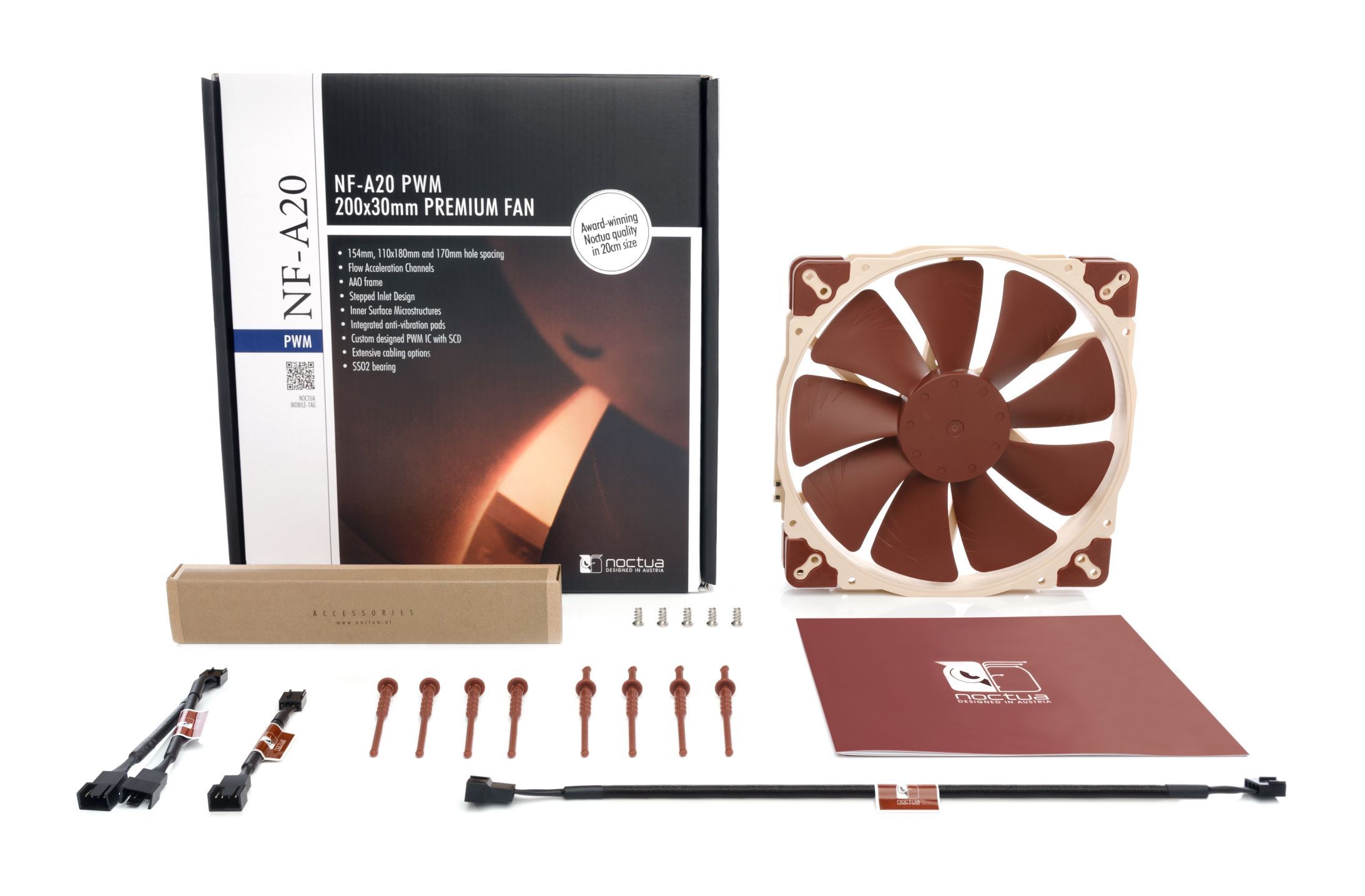 Noctua NF-A20 PWM 200x200x30mm, 4-Pin PWM (800rpm, 18,1dB(A), 146,9m³/h)