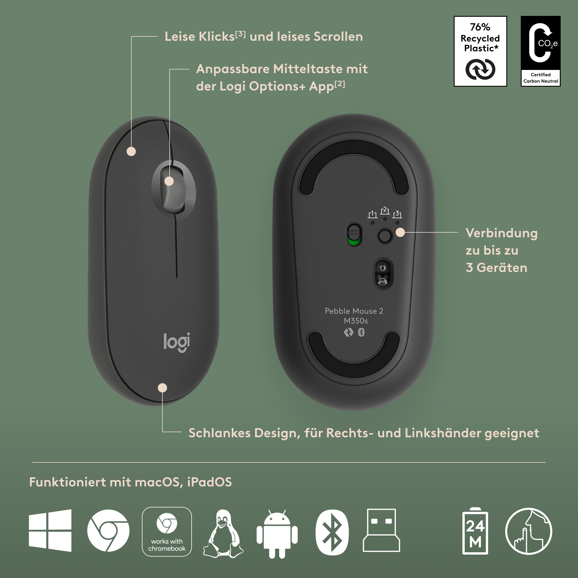 *Logitech Pebble 2 Combo Graphite - Multi-Device Bluetooth®-Combo