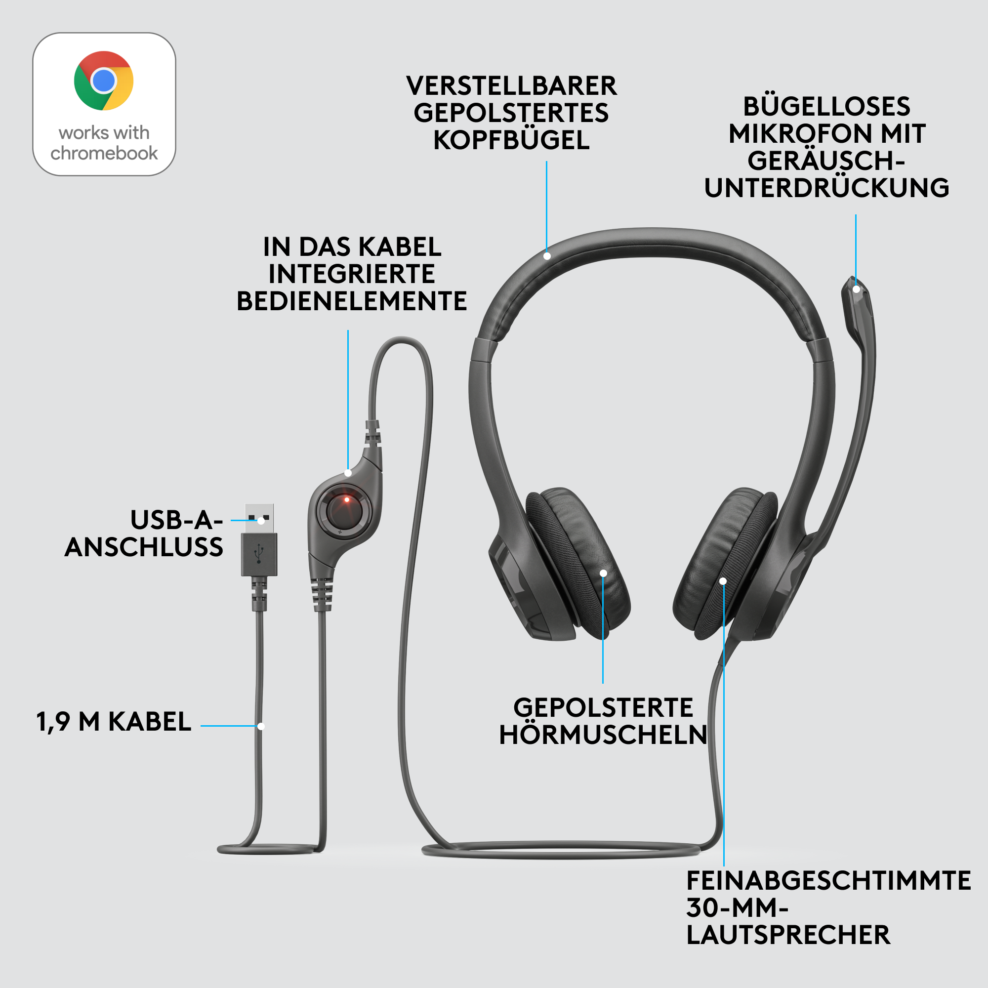 Logitech H390 Kabelgebundenes Beidseitiges Headset USB Schwarz