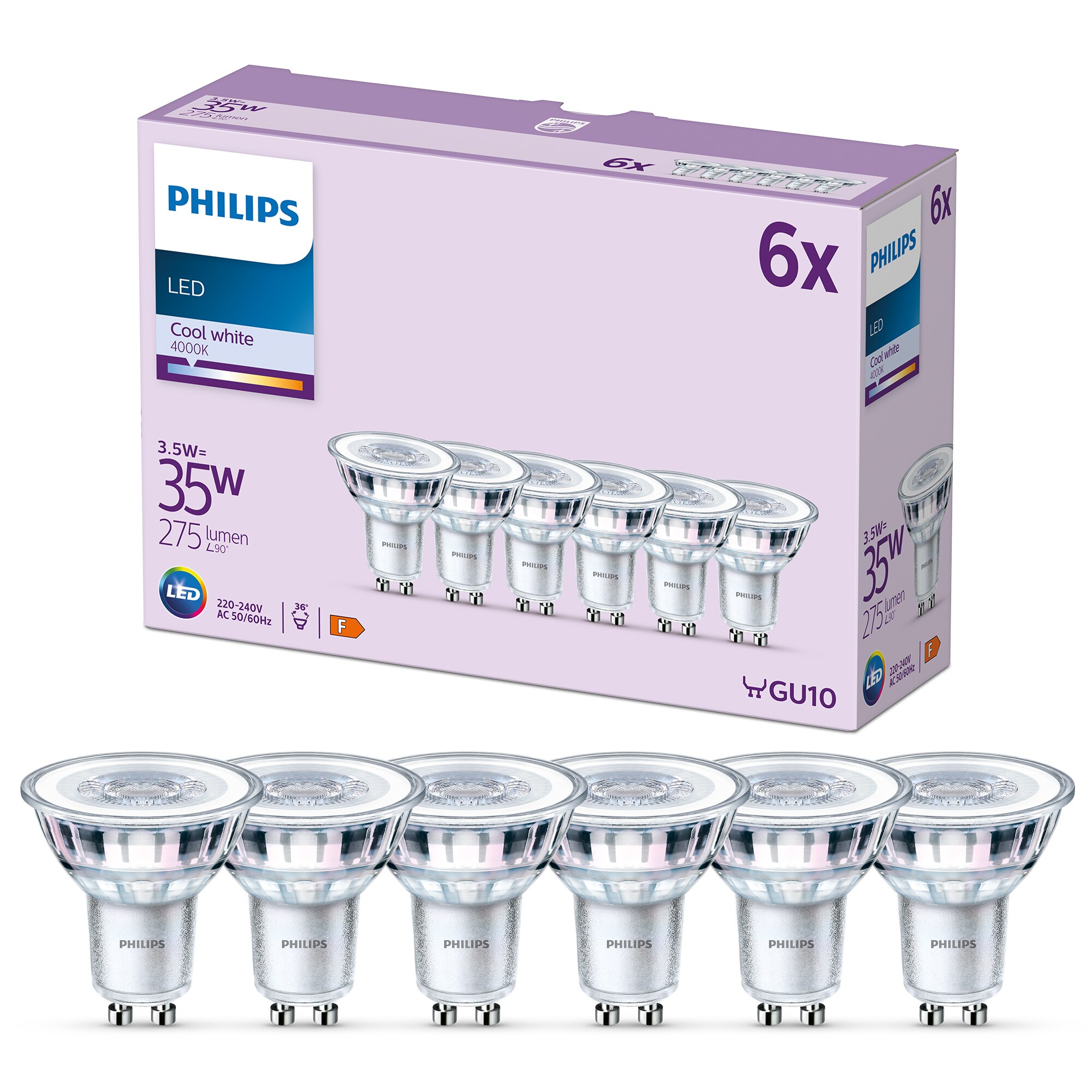 Philips LED Lampe mit 35W, GU10 Sockel, Neutralweiß (4000K) 6er Pack