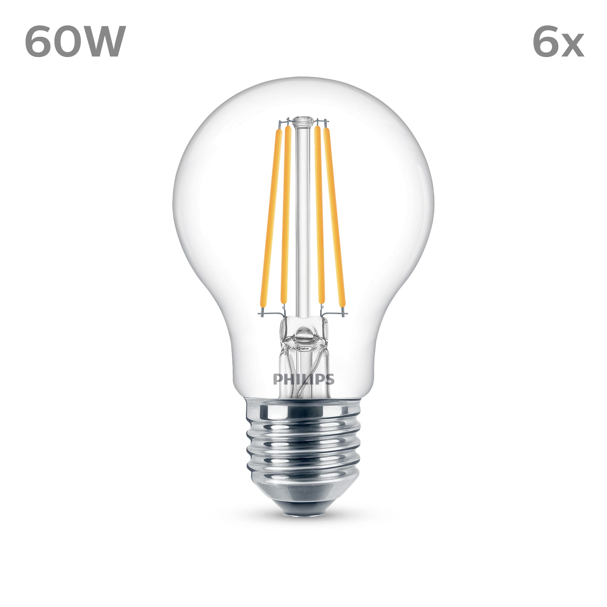 Philips LED Normallampe mit 60W, E27 Sockel, Matt, Neutralweiß (4000K) 6er Pack