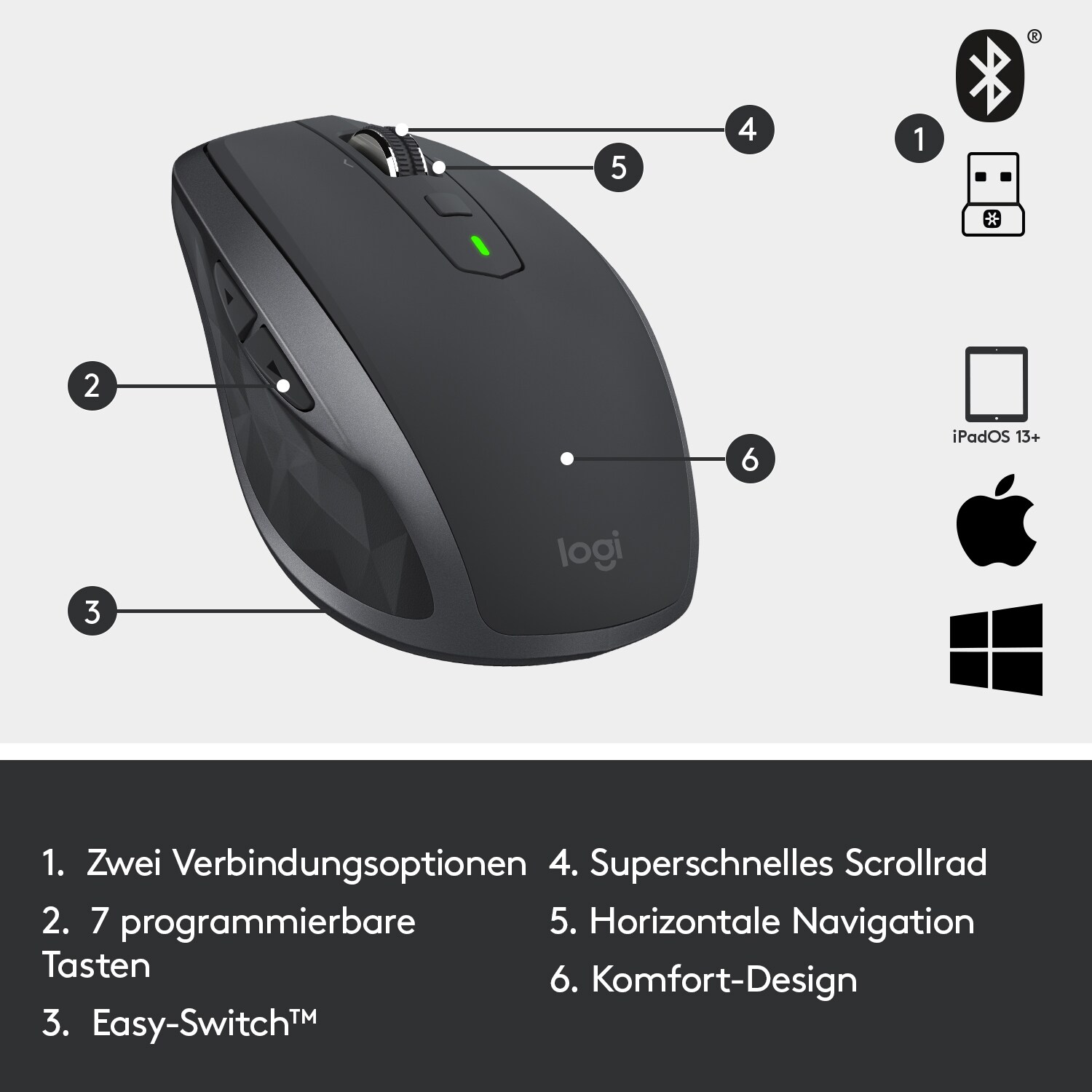 Logitech MX Anywhere 2S Kabellose Maus Grafit