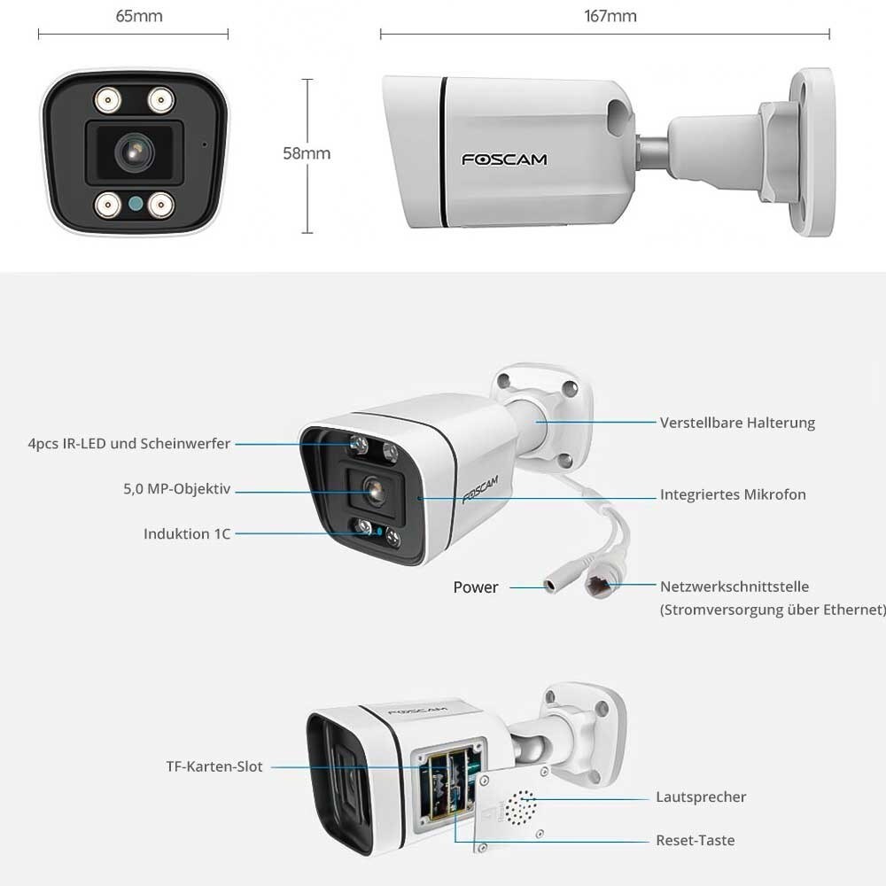 Foscam V5EP 5 MP Überwachungskamera weiß