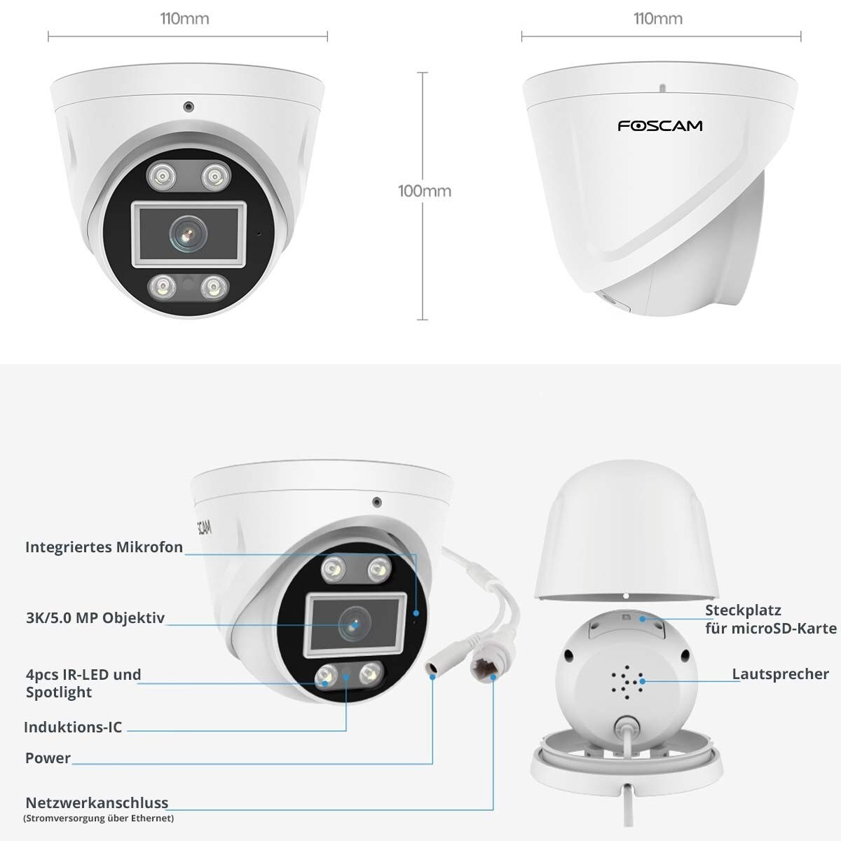 Foscam T5EP 5 MP Outdoor Überwachungskamera weiß