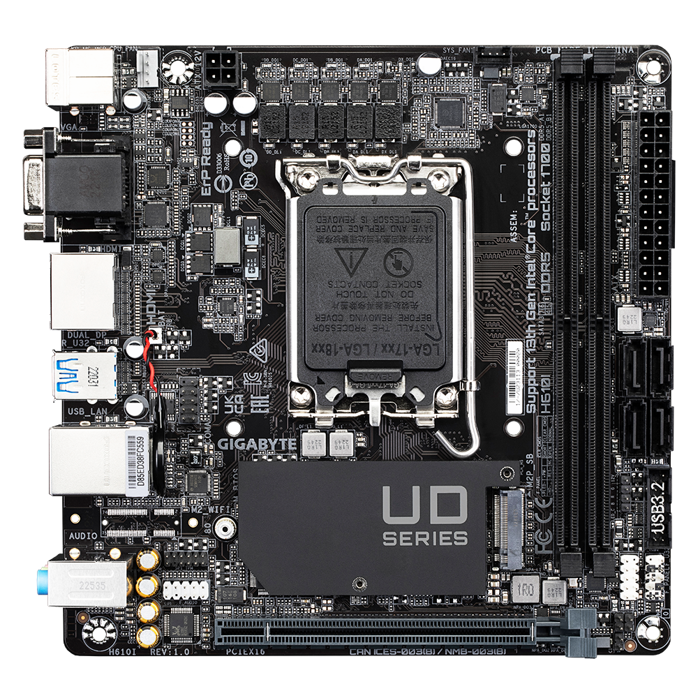 Gigabyte H610I Mini-ITX Mainboard Sockel 1700 HDMI/VGA/2xDP