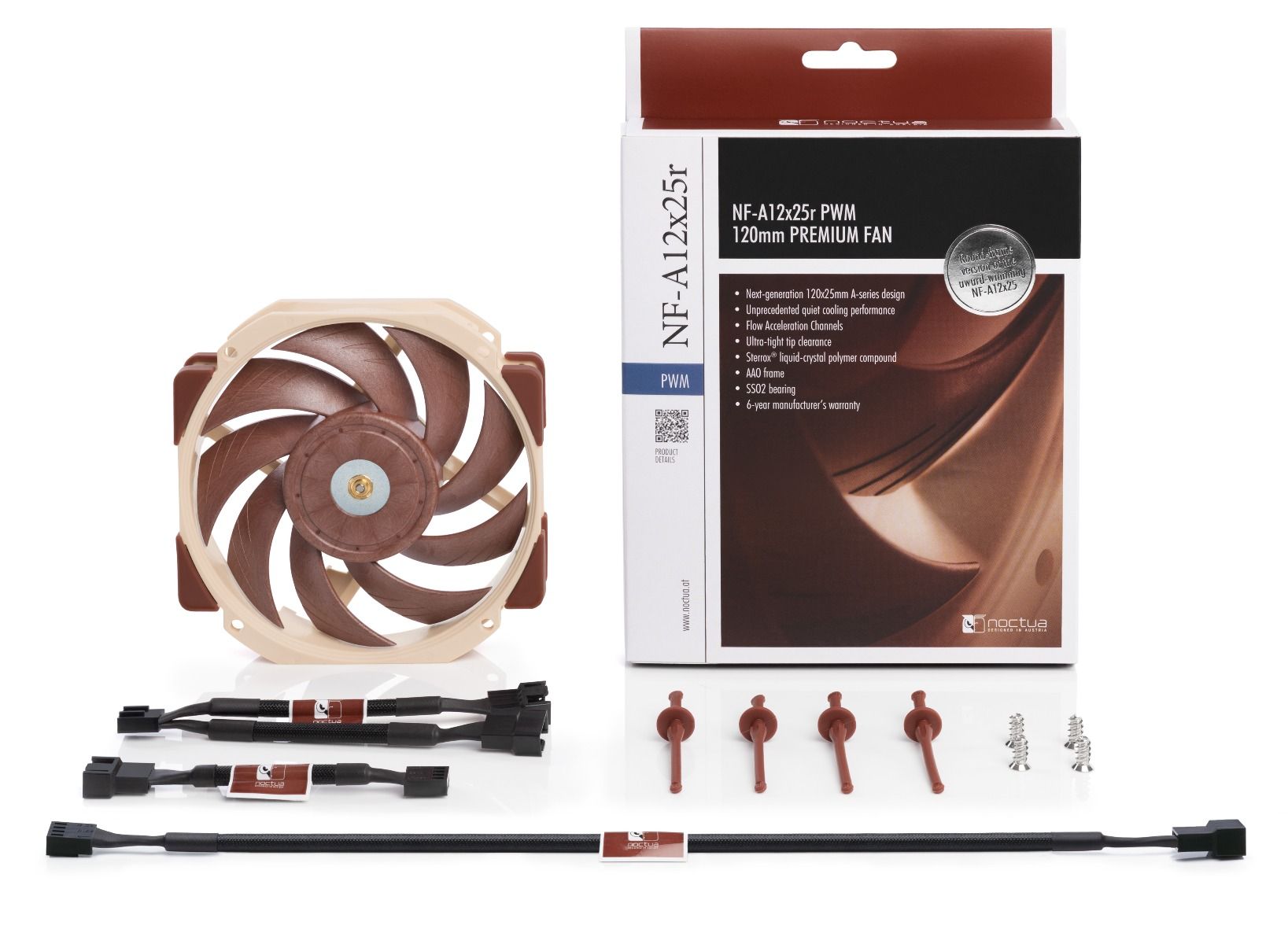 Noctua NF-A12x25r PWM 120x120x25mm, 4-Pin PWM (2000rpm, 22,6dB(A), 102,1m³/h)