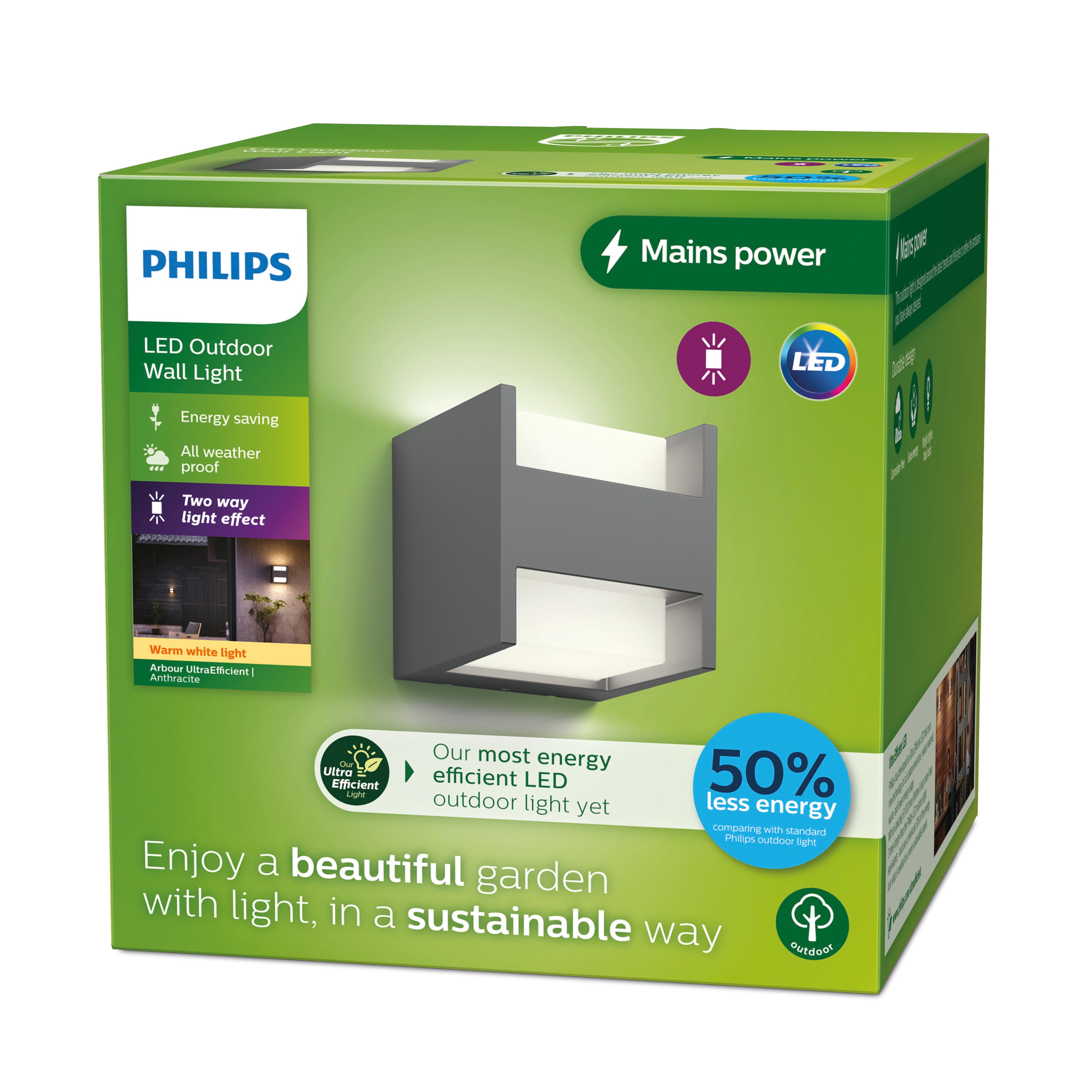 Philips Outdoor Ultra-Efficient Arbour Wandleuchte up/down 3.8W anthrazit