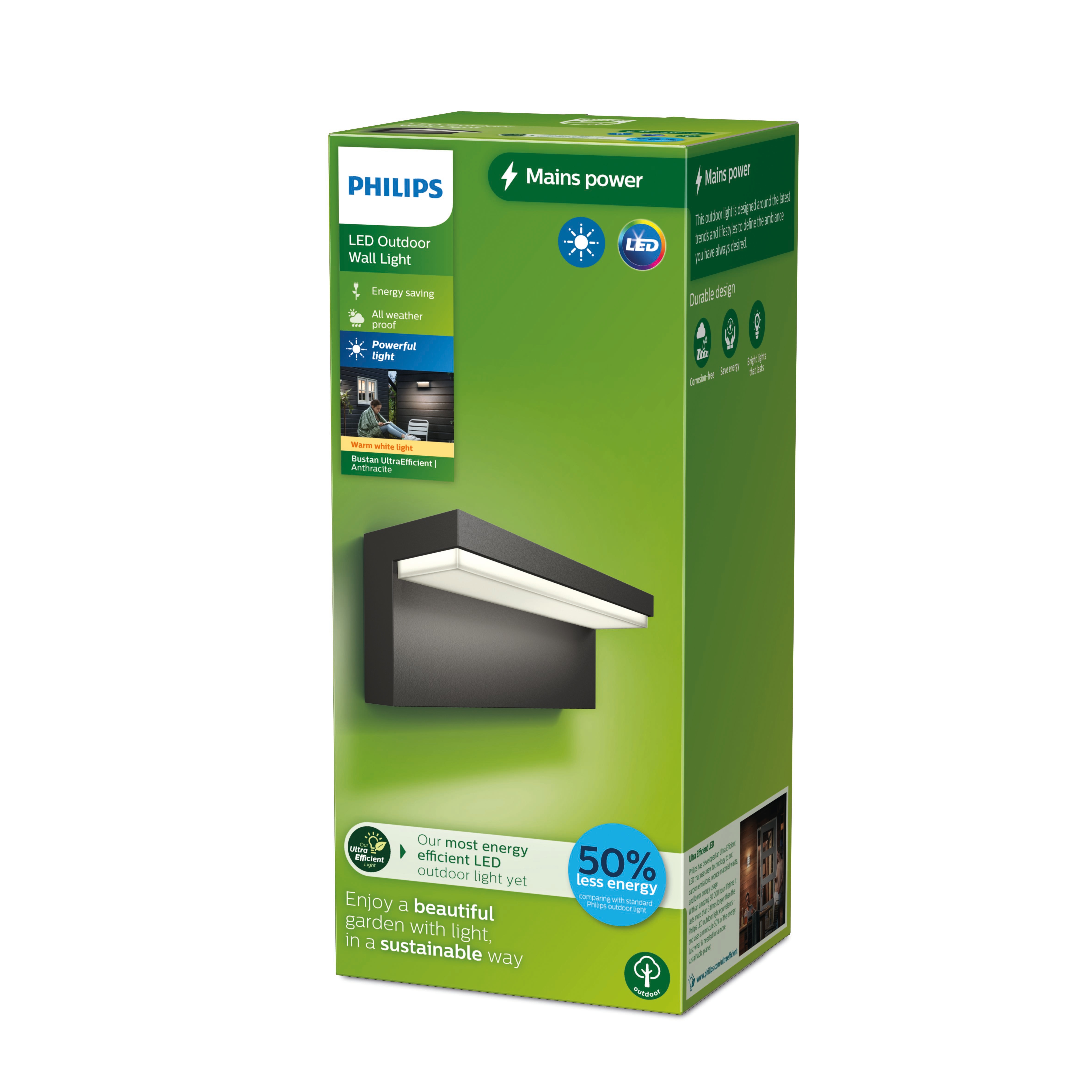 Philips Outdoor Ultra-Efficient Bustan Wandleuchte 3.8W, 2700 Kelvin, anthrazit