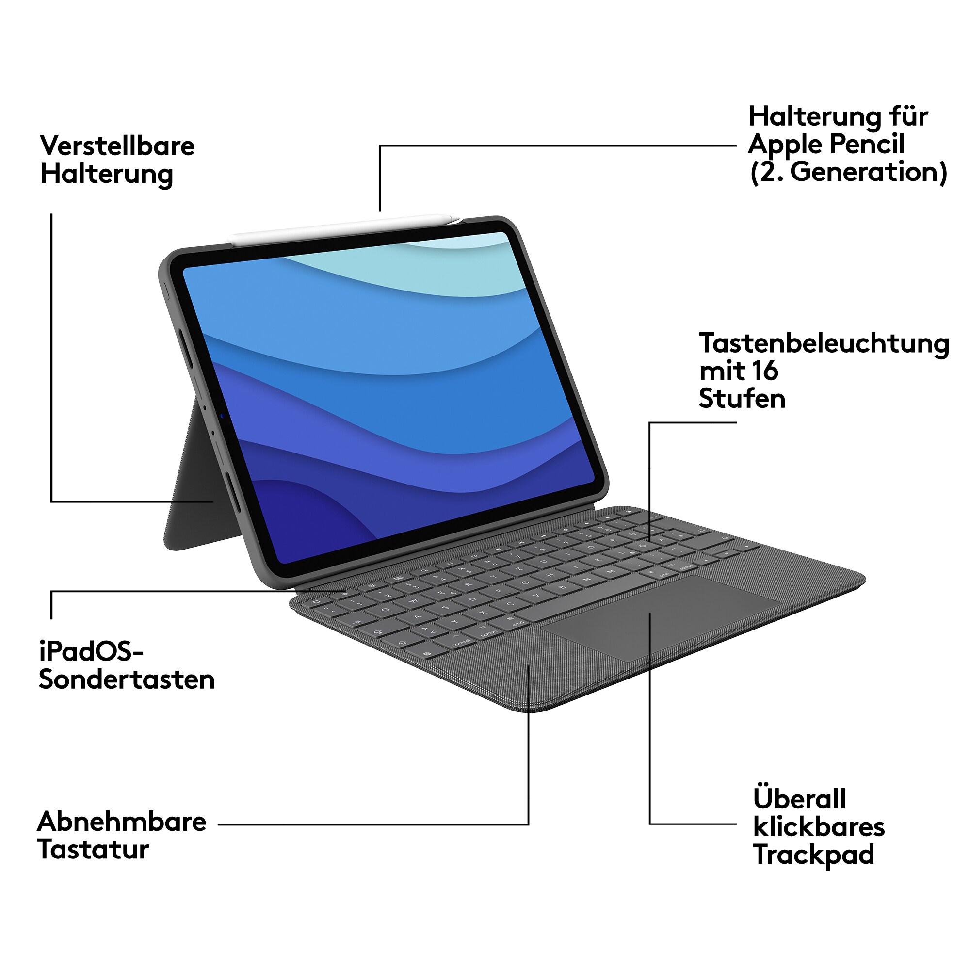 Logitech Combo Touch Tastaturcase Trackpad für iPad Pro 12,9“ (5./6. Gen) Grau