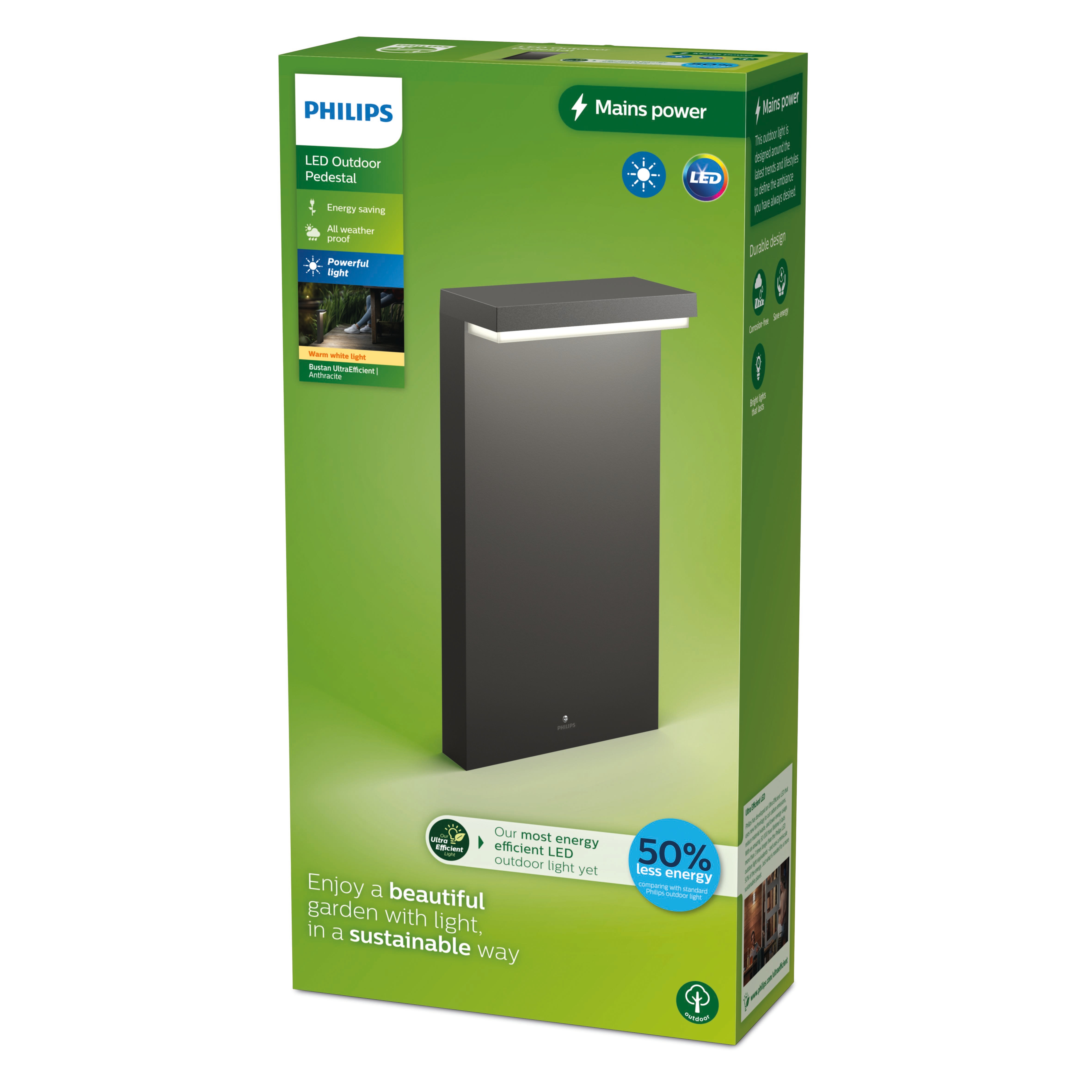 Philips Outdoor Ultra-Efficient Bustan Sockelleuchte 3.8W, 2700 Kelvin anthrazit