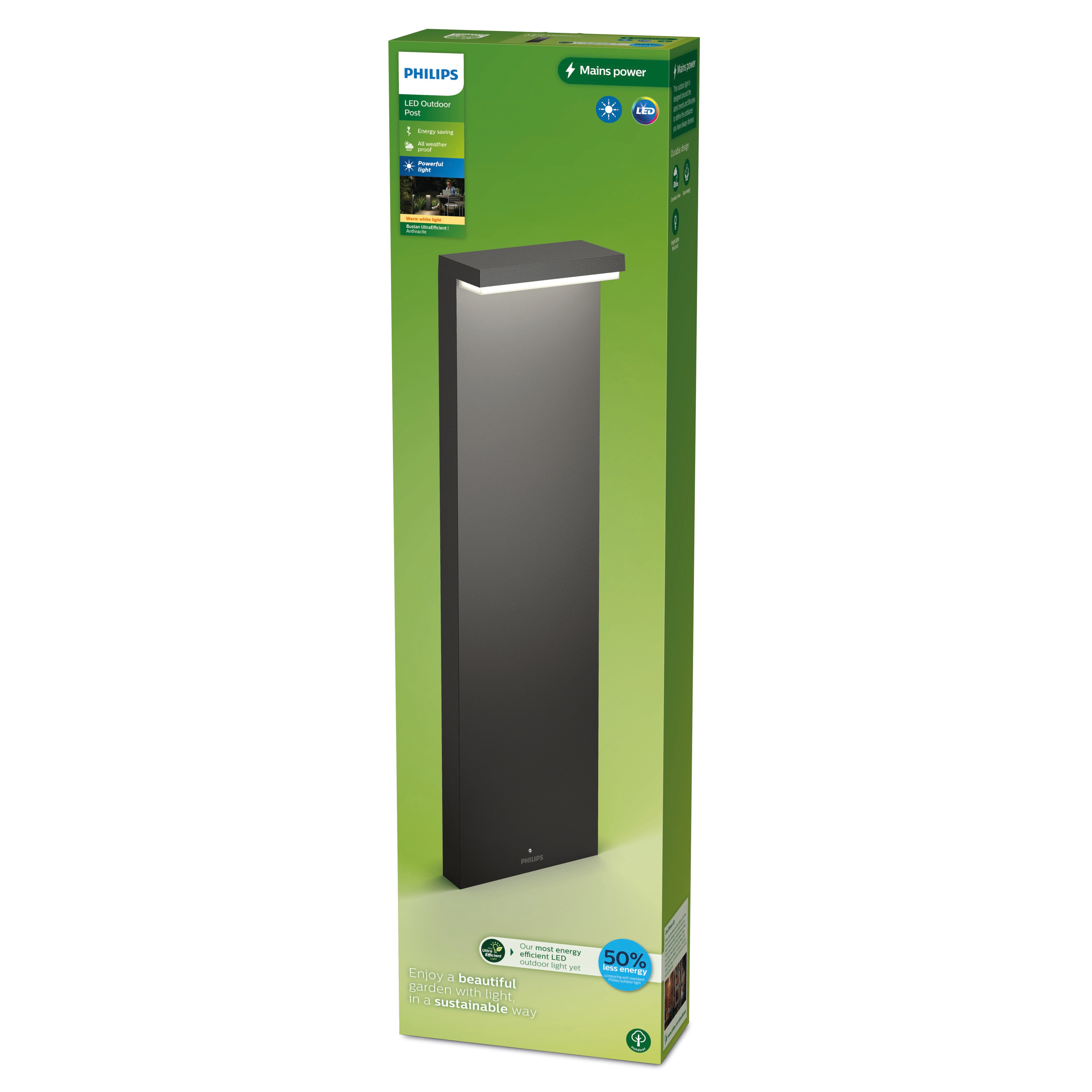 Philips Outdoor Ultra-Efficient Bustan Wegeleuchte 3.8W, 2700 Kelvin, anthrazit