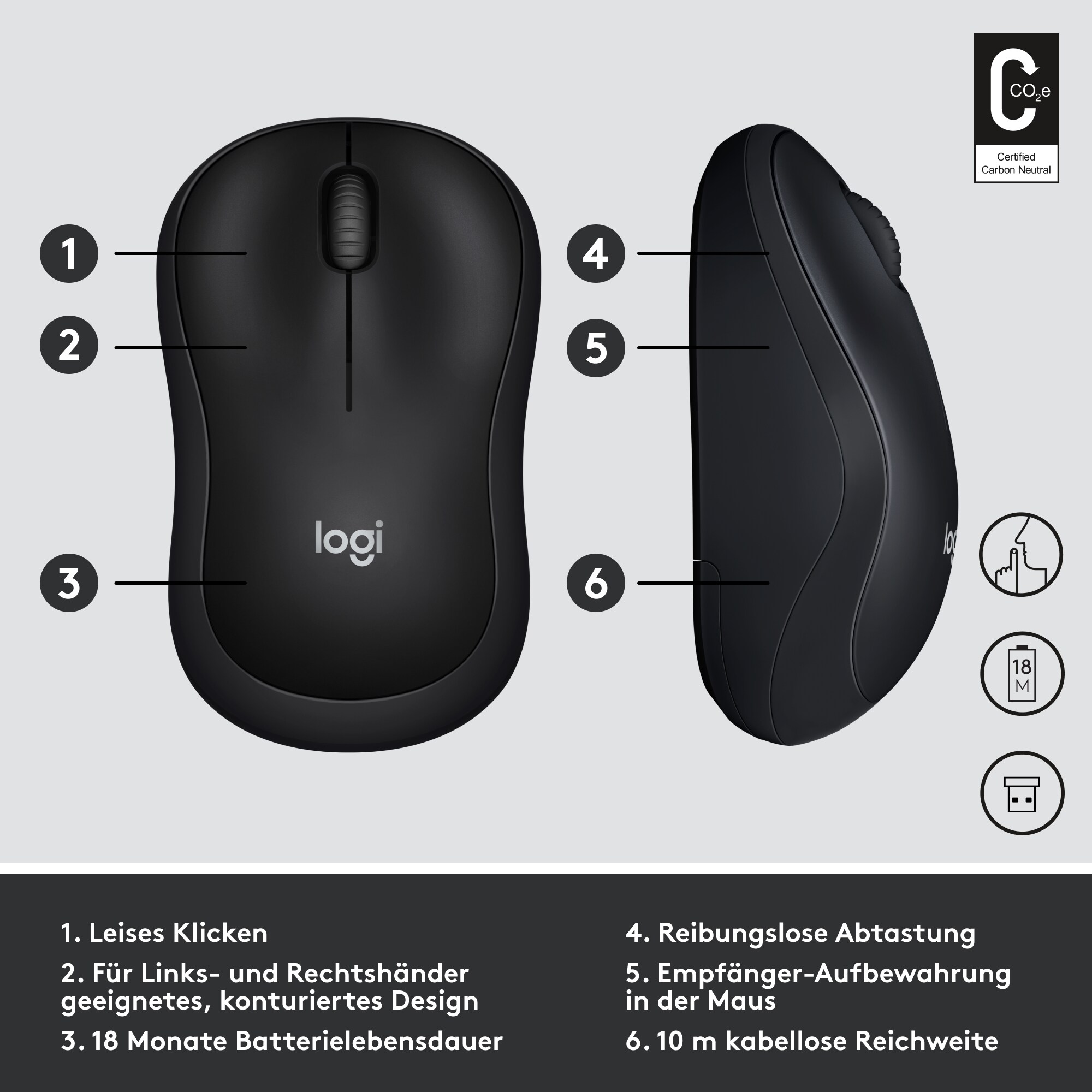 Logitech M220 Silent Kabellose Maus Anthrazit