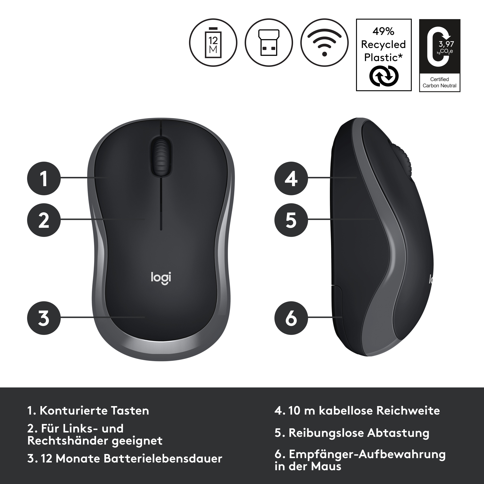 Logitech M185 Kabellose Maus Grau