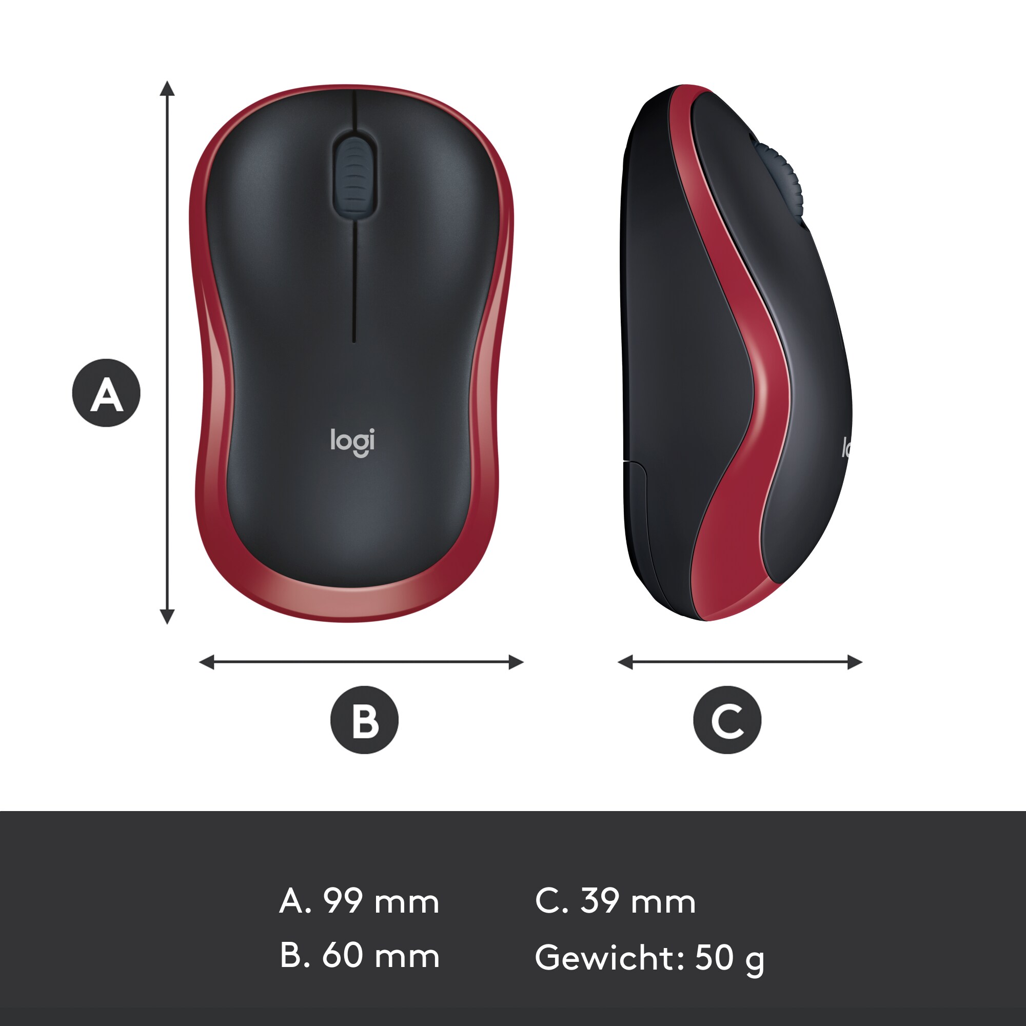 Logitech M185 Kabellose Maus Rot