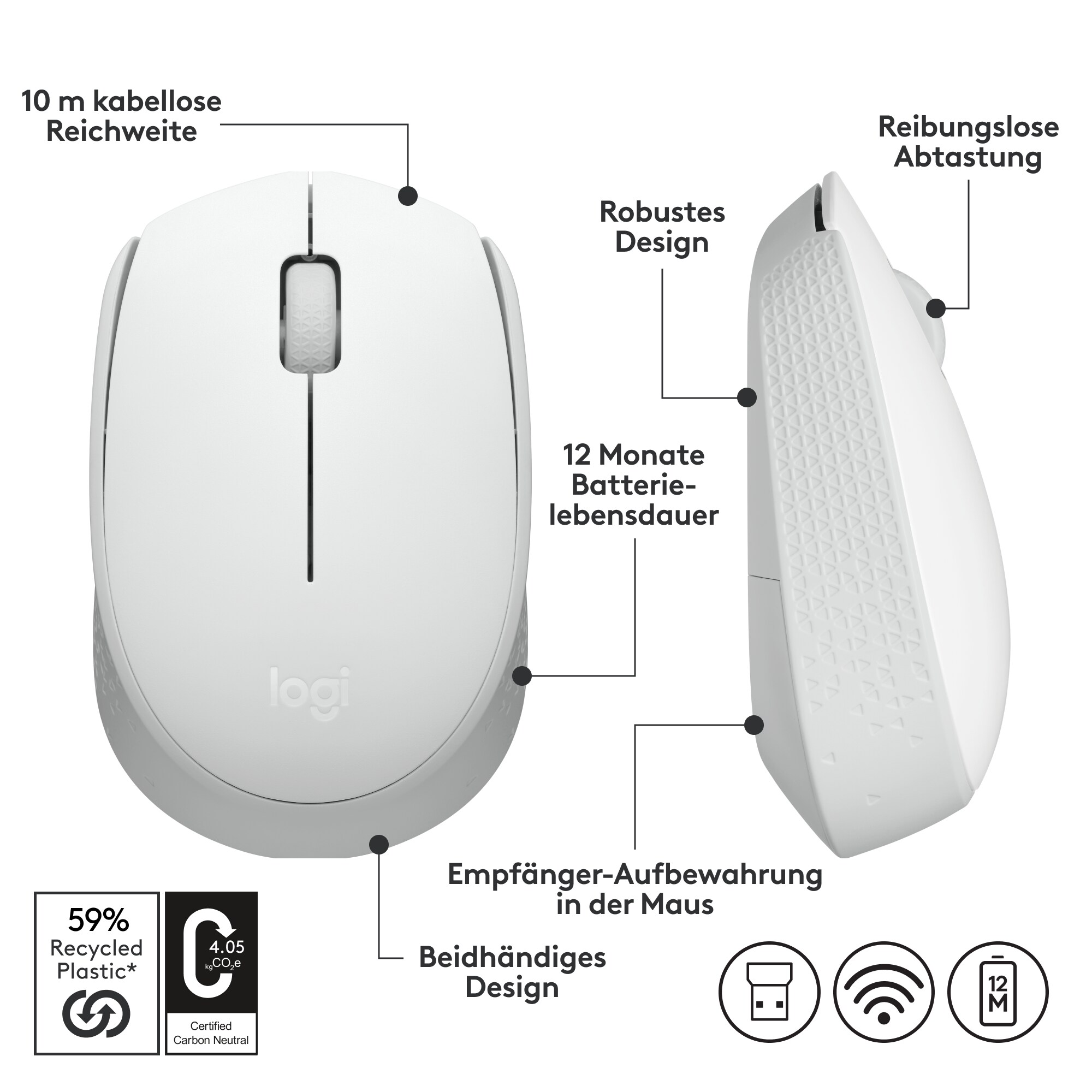 Logitech M171 Kabellose Maus Weiß