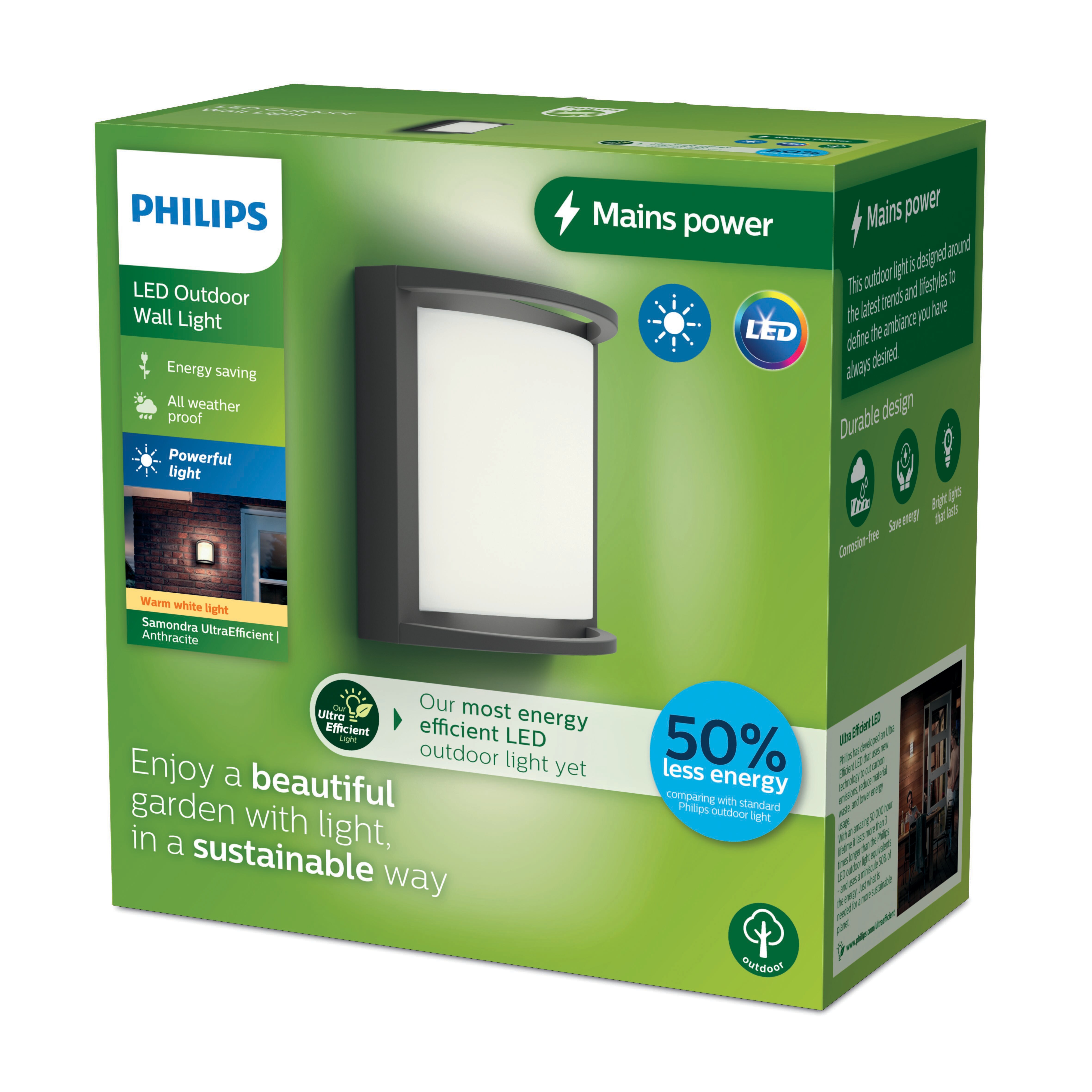 Philips Outdoor Ultra-Efficient Samondra Wandleuchte 3.8W, 2700 Kelvin anthrazit