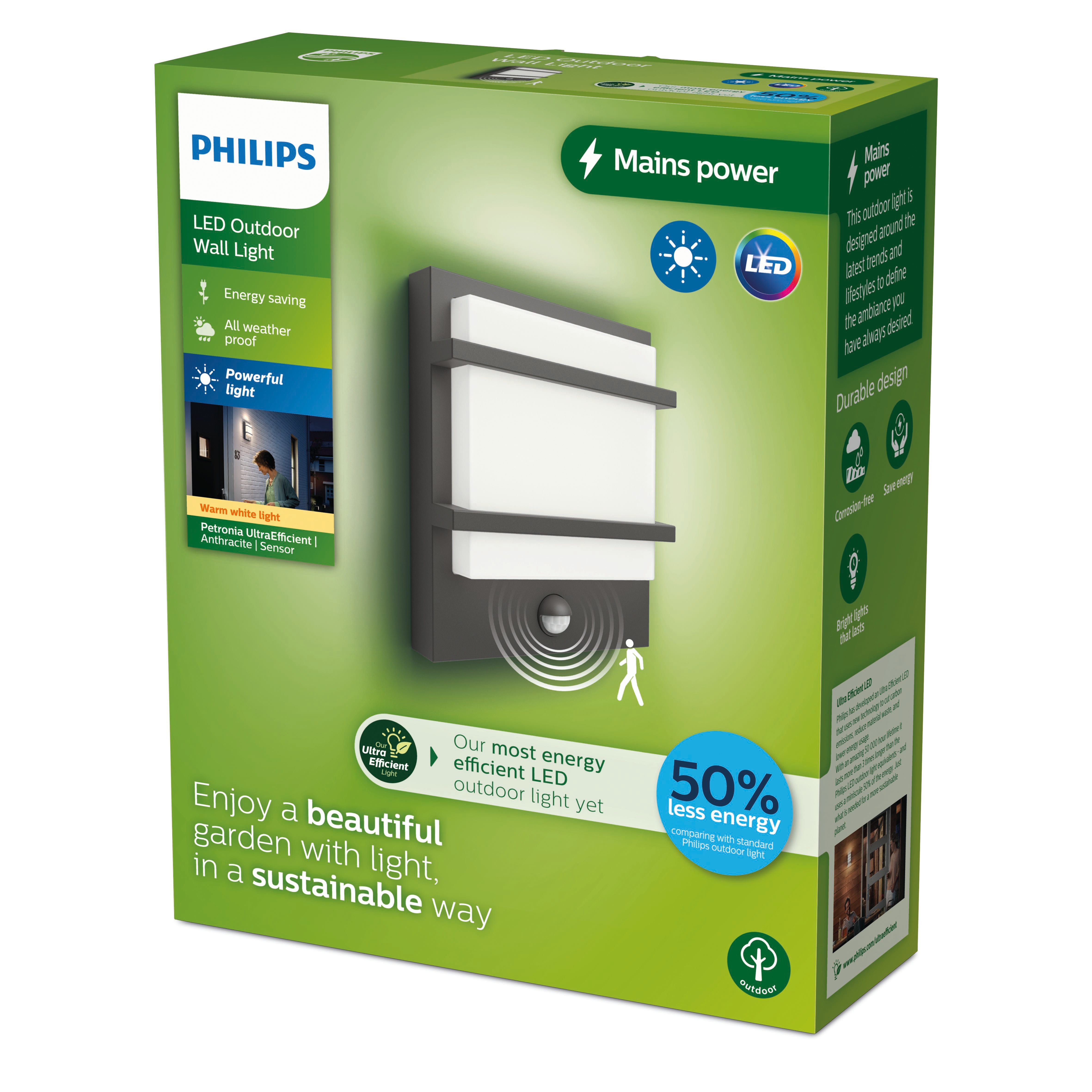 Philips Outdoor Ultra-Efficient Petronia Wandleuchte 3.8W Bewegungssensor anthra