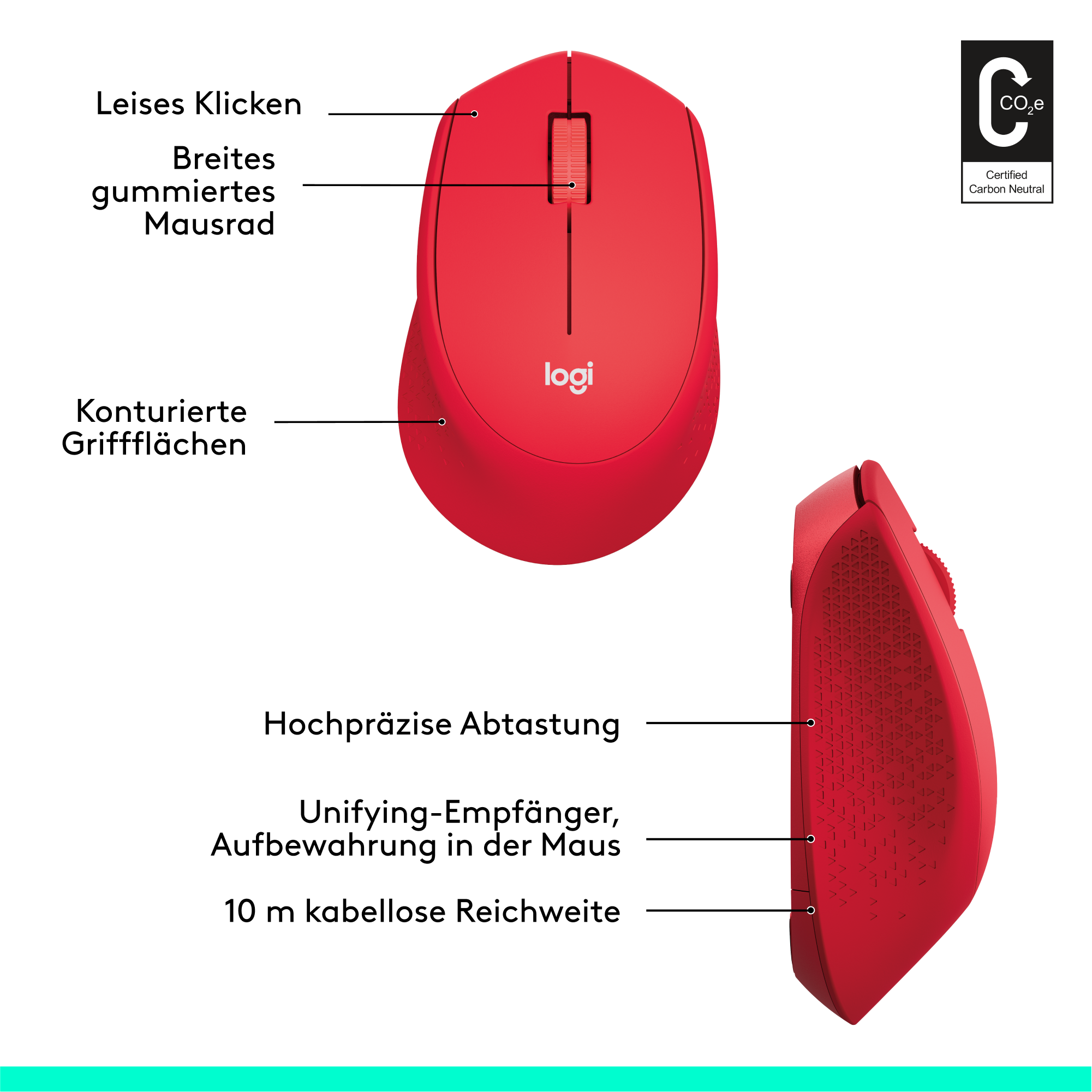 Logitech M330 Silent Plus Kabellose Maus Rot