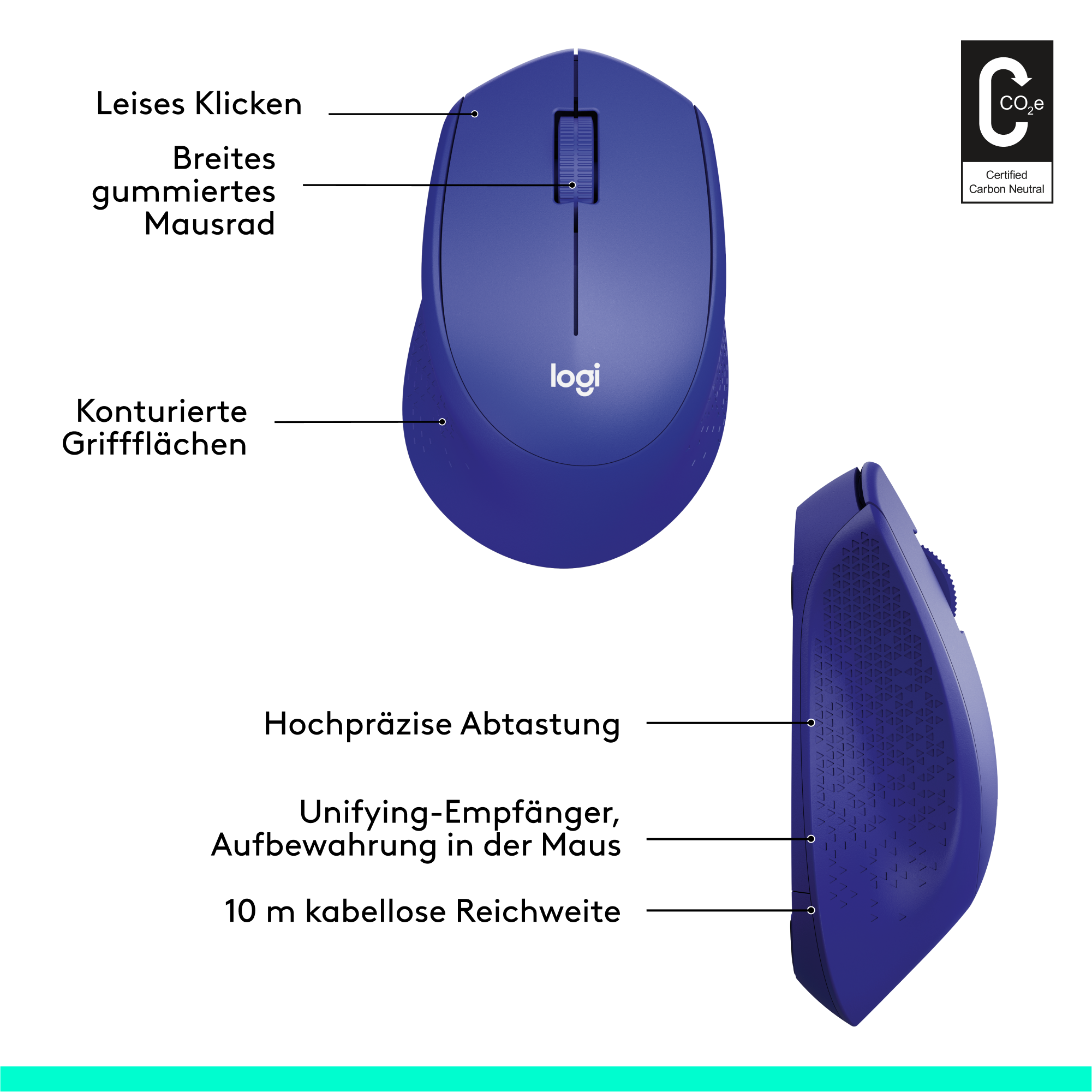 Logitech M330 Silent Plus Kabellose Maus Blau