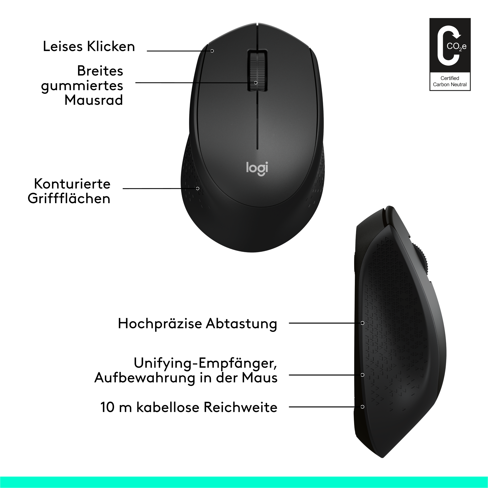 Logitech M330 Silent Plus Kabellose Maus Schwarz