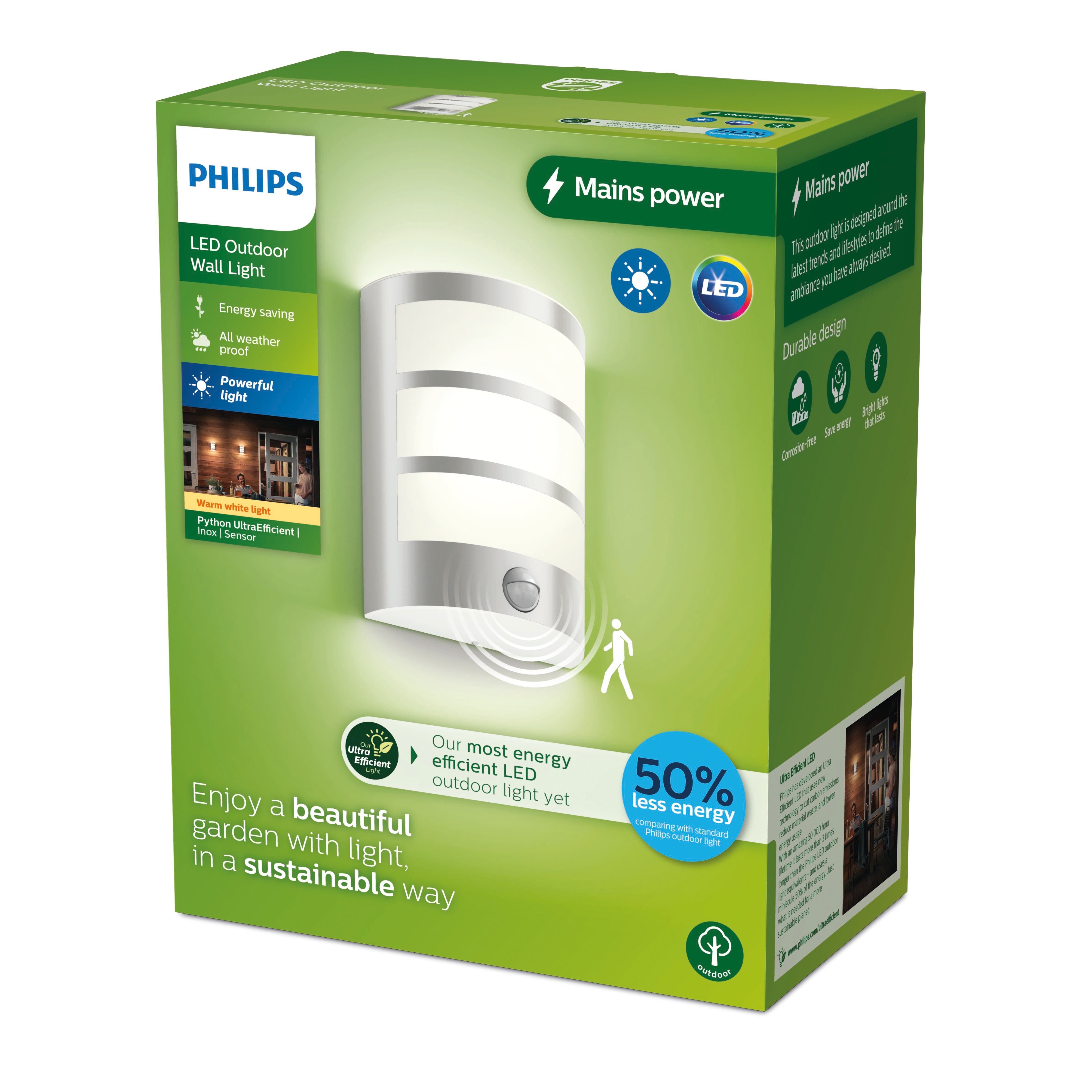 Philips Outdoor Ultra-Efficient Python Wandleuchte 3.8W Bewegungssensor grau