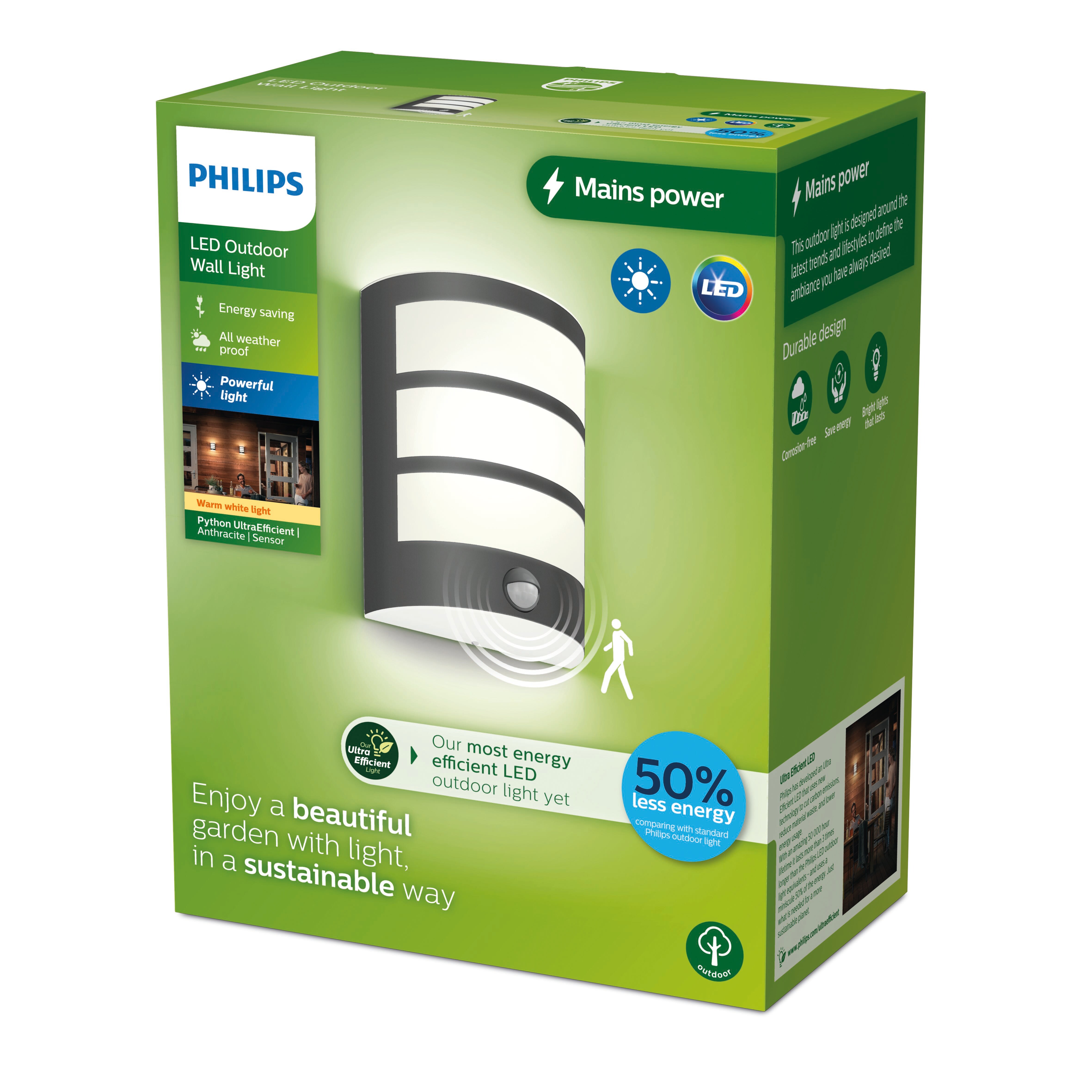 Philips Outdoor Ultra-Efficient Python Wandleuchte 3.8W Bewegungssensor anthrazi