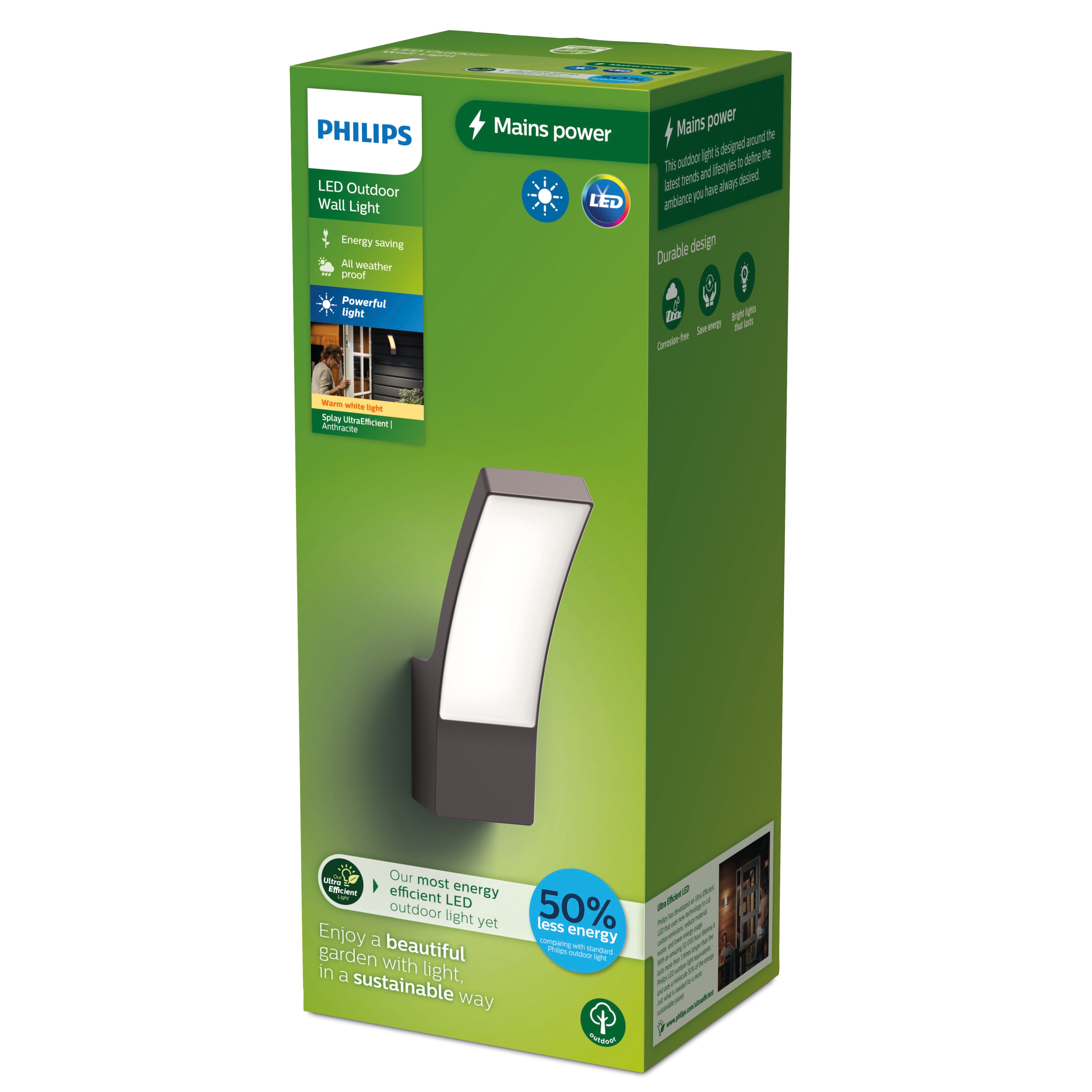 Philips Outdoor Ultra-Efficient Splay Wandleuchte 3.8W, 2700 Kelvin, anthrazit