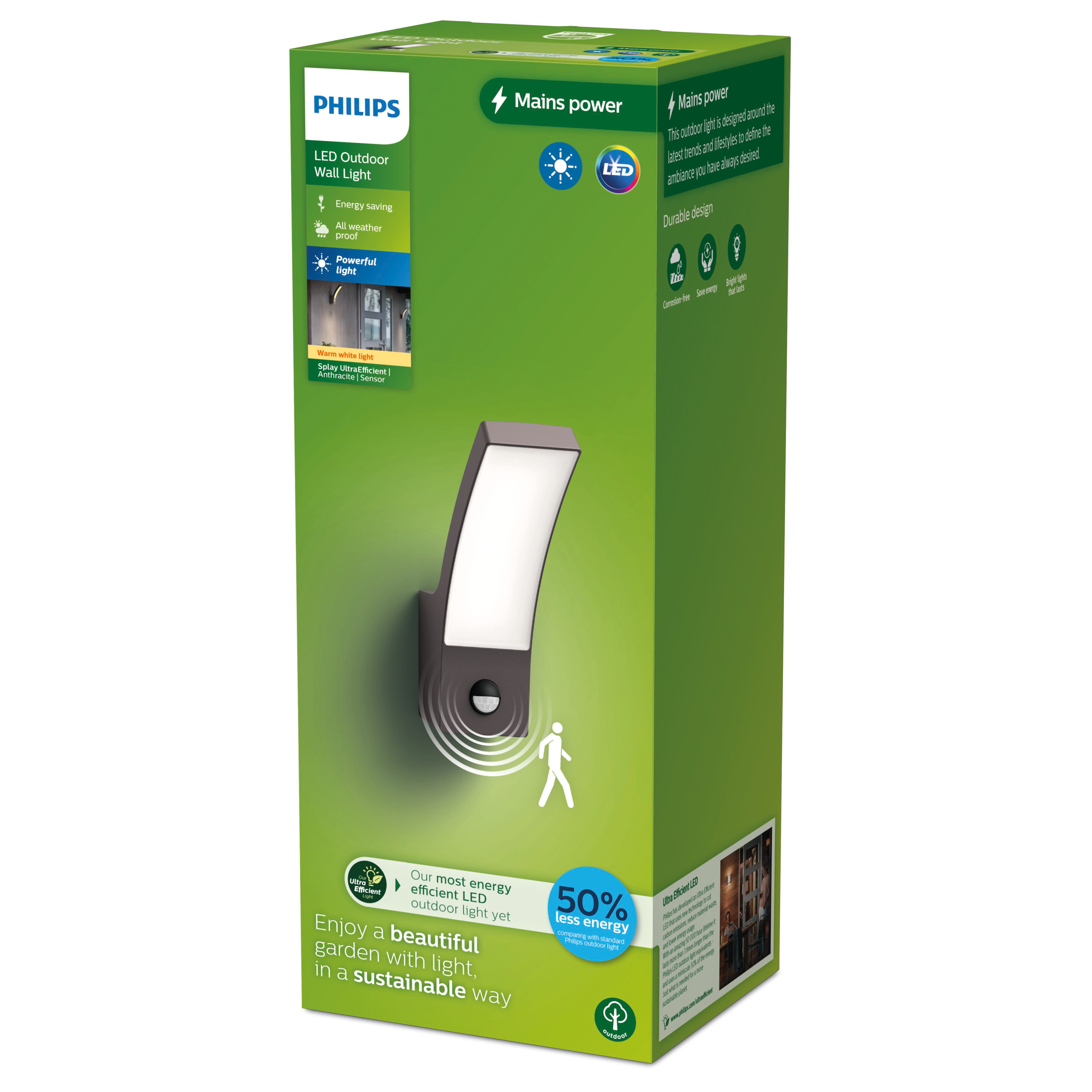 Philips Outdoor Ultra-Efficient Splay Wandleuchte 3.8W Bewegungssensor anthrazit