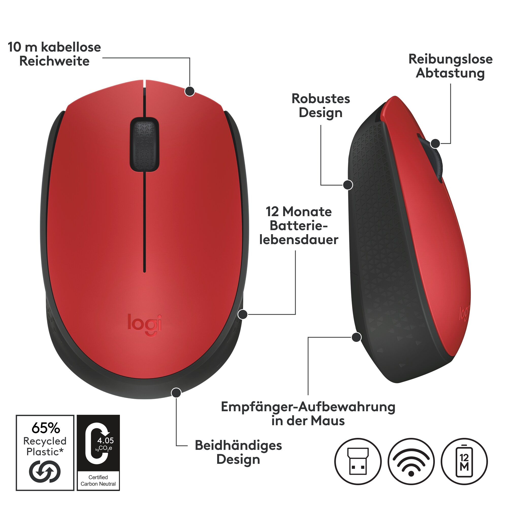 Logitech M171 Kabellose Maus Rot