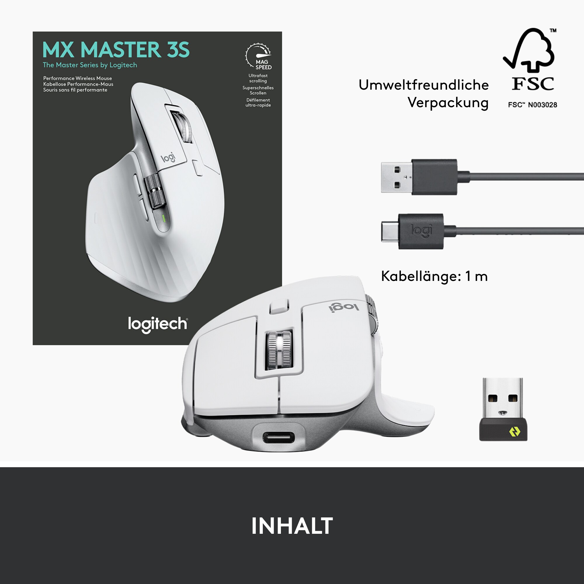 Logitech MX Master 3S Pale Grey - Kabellose Performance-Maus