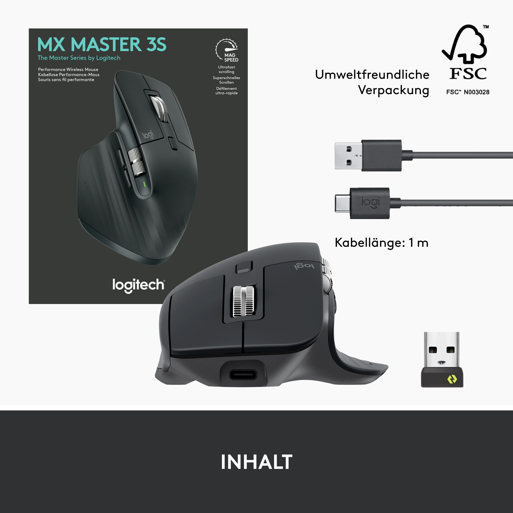 Logitech MX Master 3S Graphite - Kabellose Performance-Maus