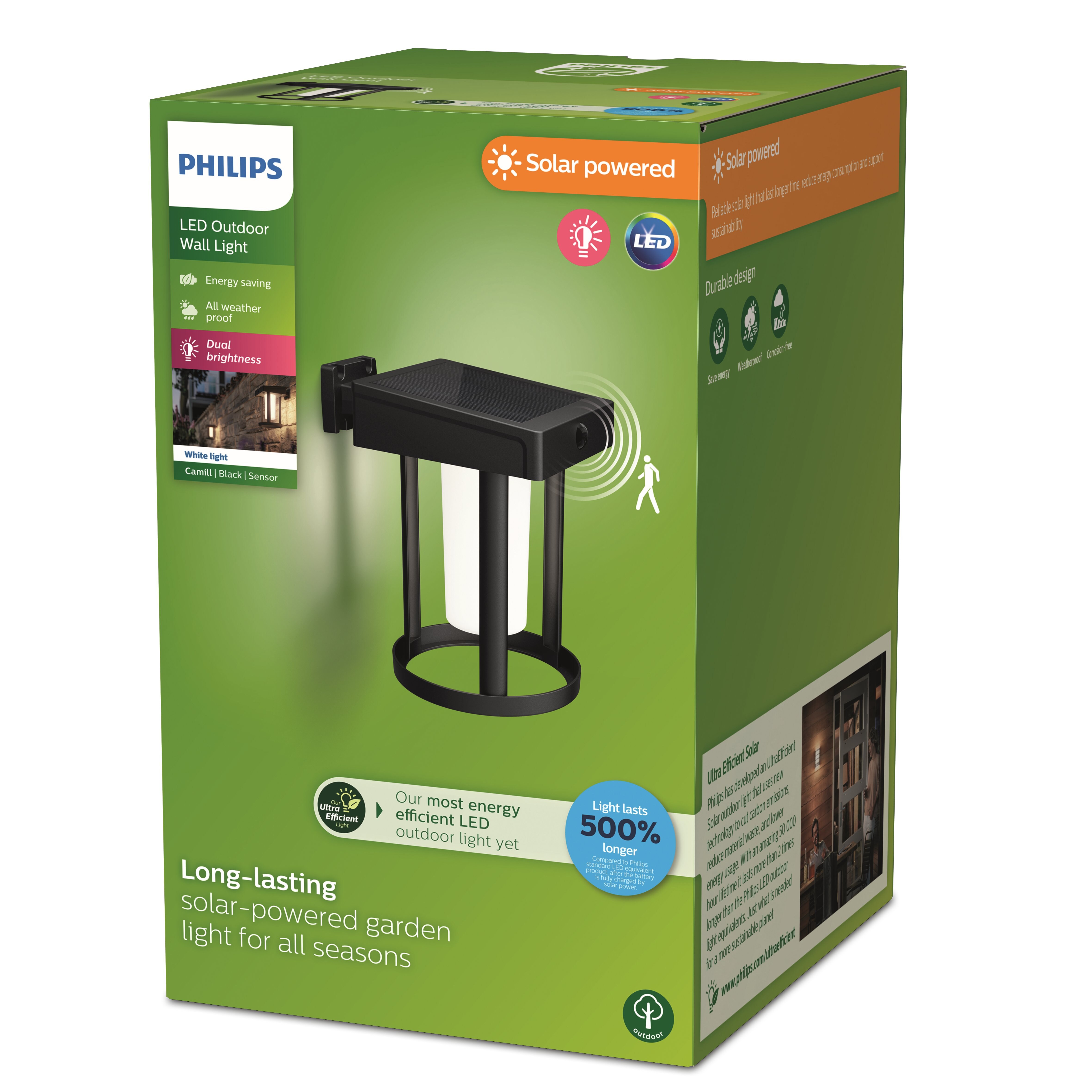 Philips Outdoor Ultra-Efficient Solar Camill Wandleuchte, 1.4W rund, schwarz