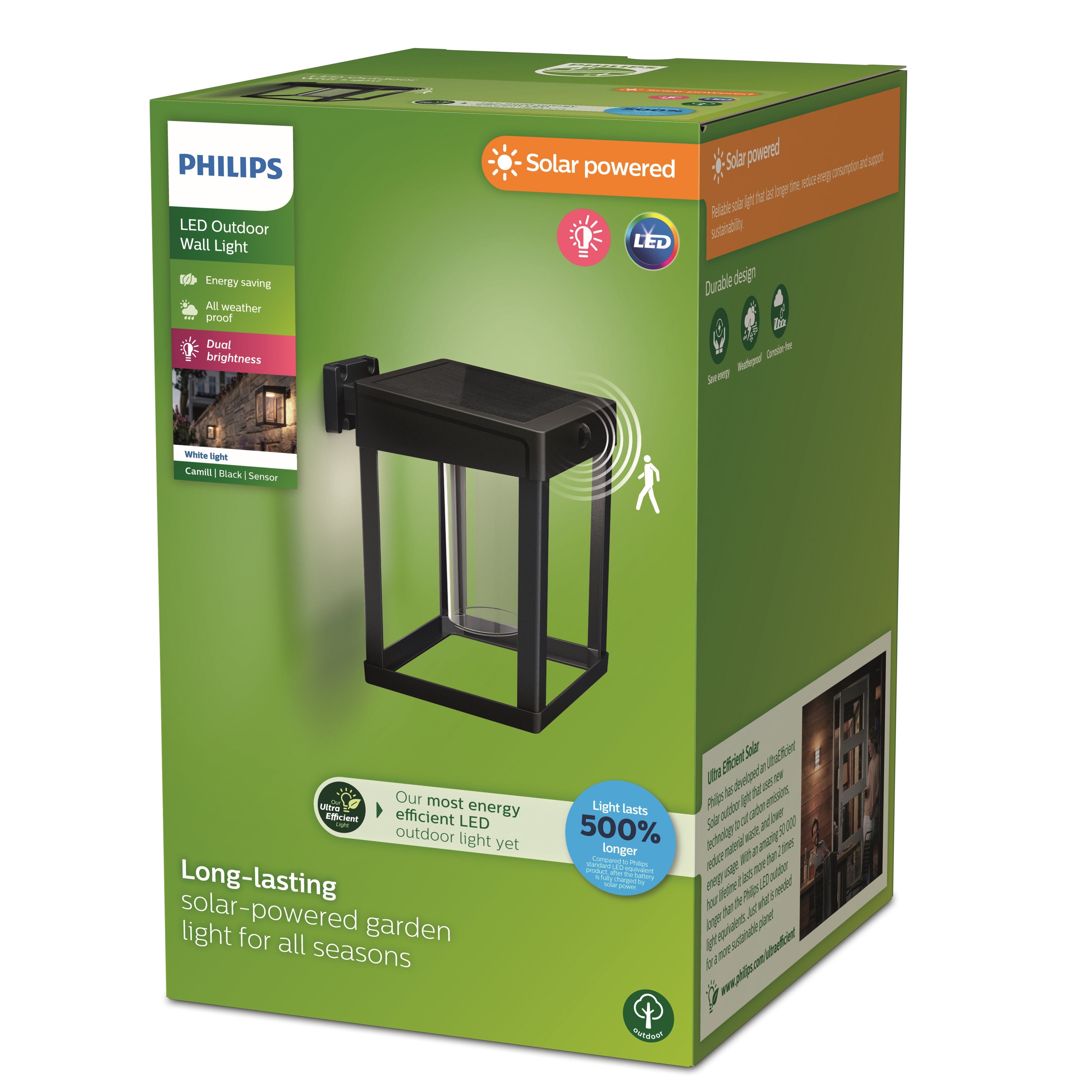 Philips Outdoor Ultra-Efficient Solar Camill Wandleuchte, 1.4W rund klar schwarz