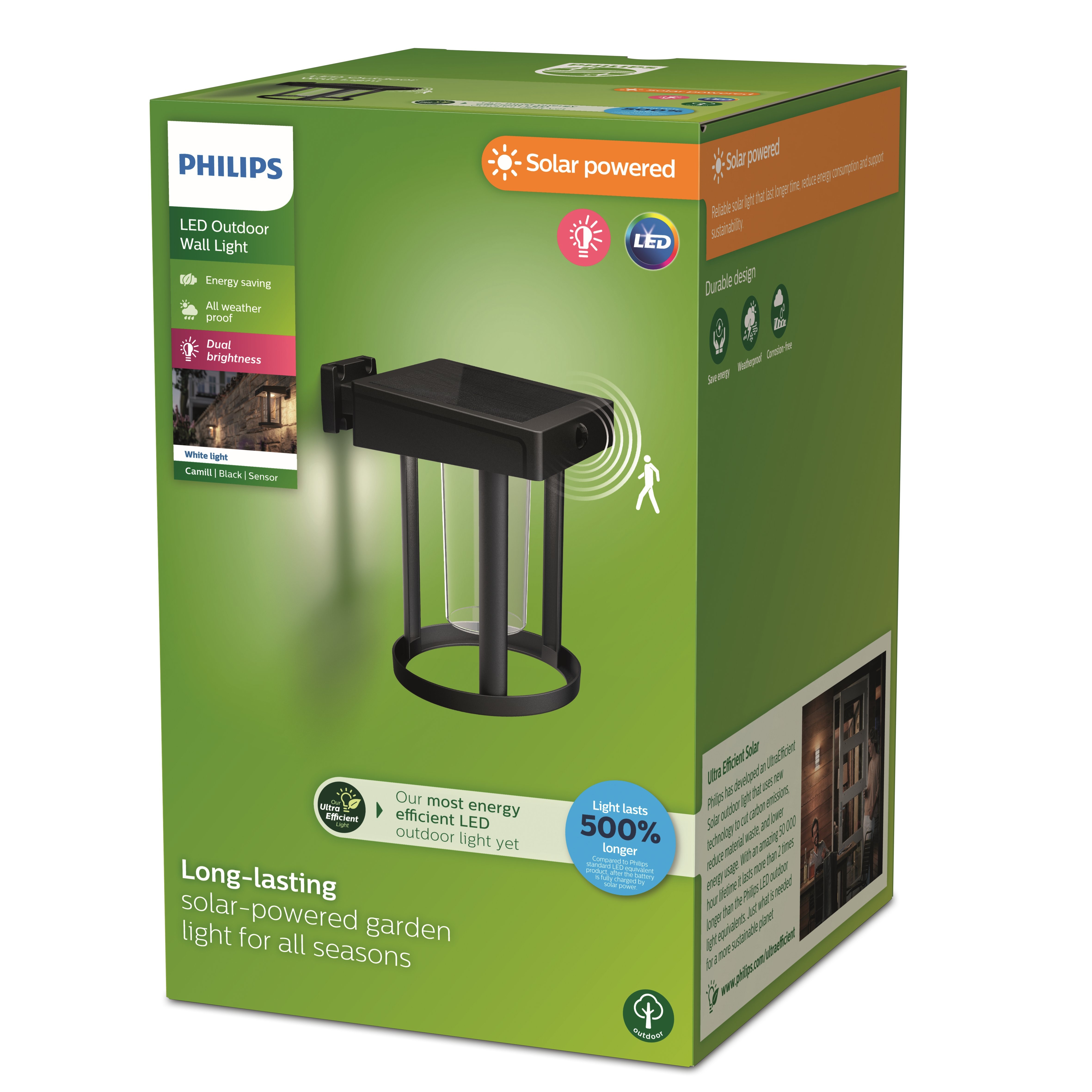 Philips Outdoor Ultra-Efficient Solar Camill Wandleuchte, 1.4W rund klar schwarz