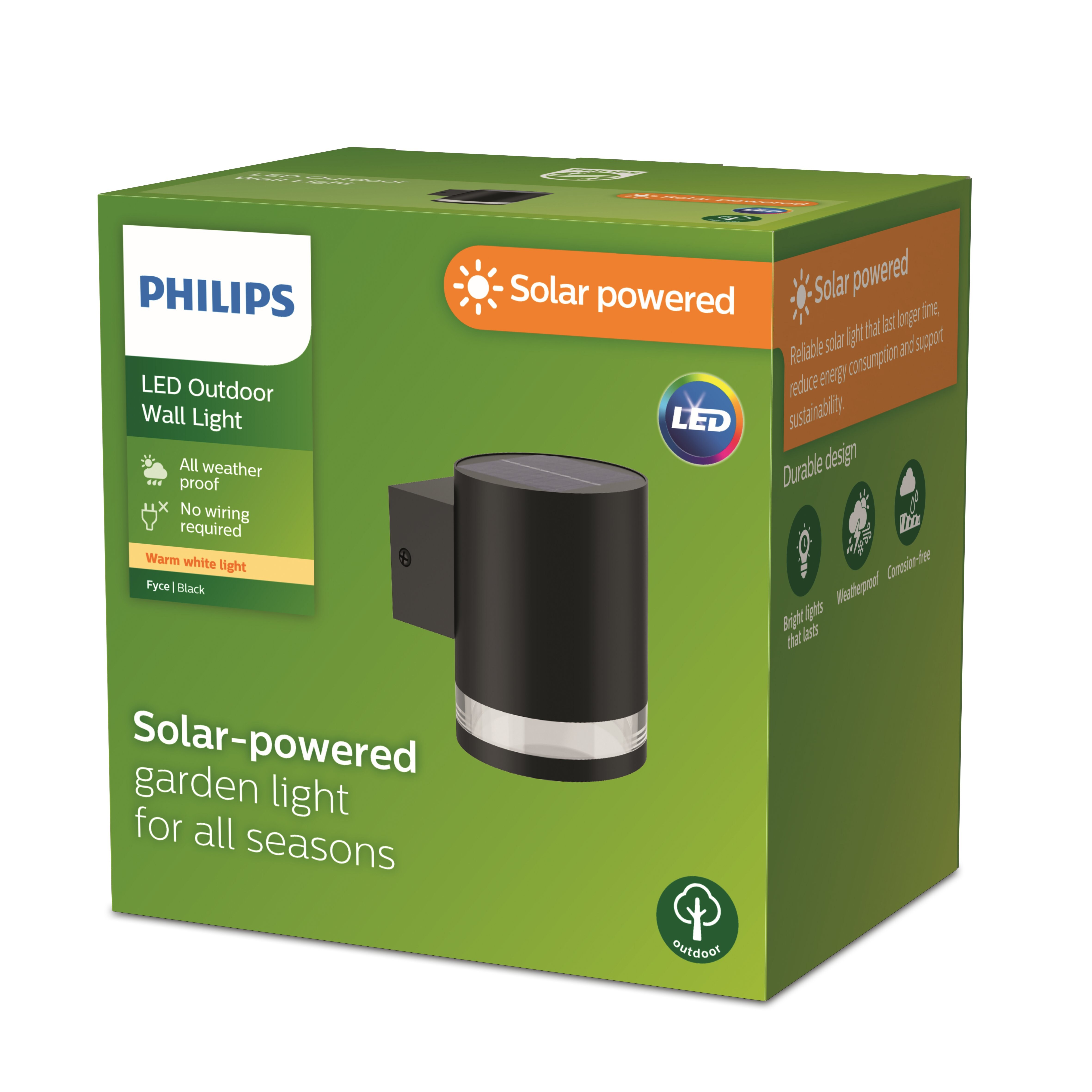 Philips Outdoor Solar Fyce Wandleuchte 1.5W Tageslichtsensor 2700 Kelvin schwarz