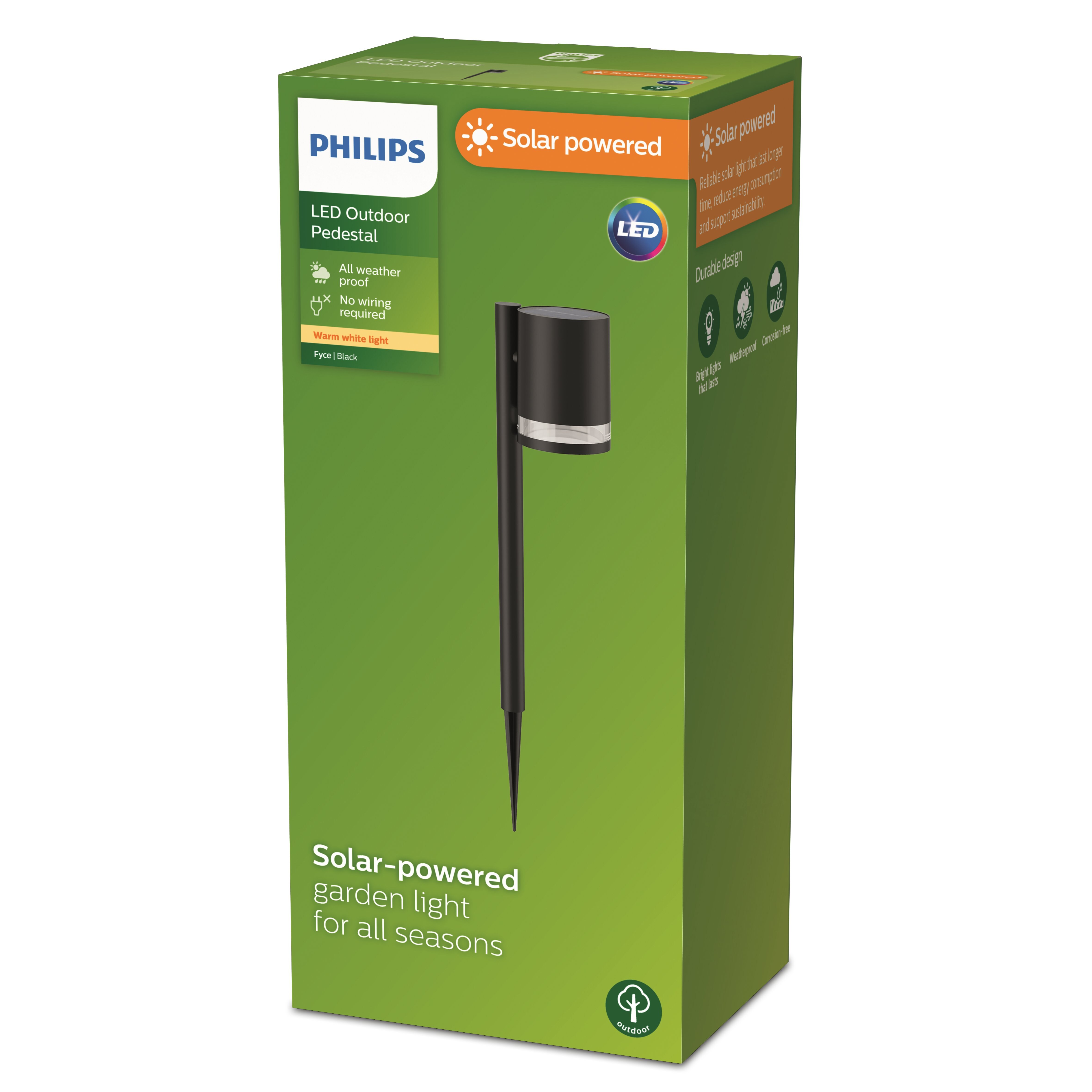 Philips Outdoor Solar Fyce Sockelleuchte Spiess 1.5W, Tageslichtsensor, schwarz