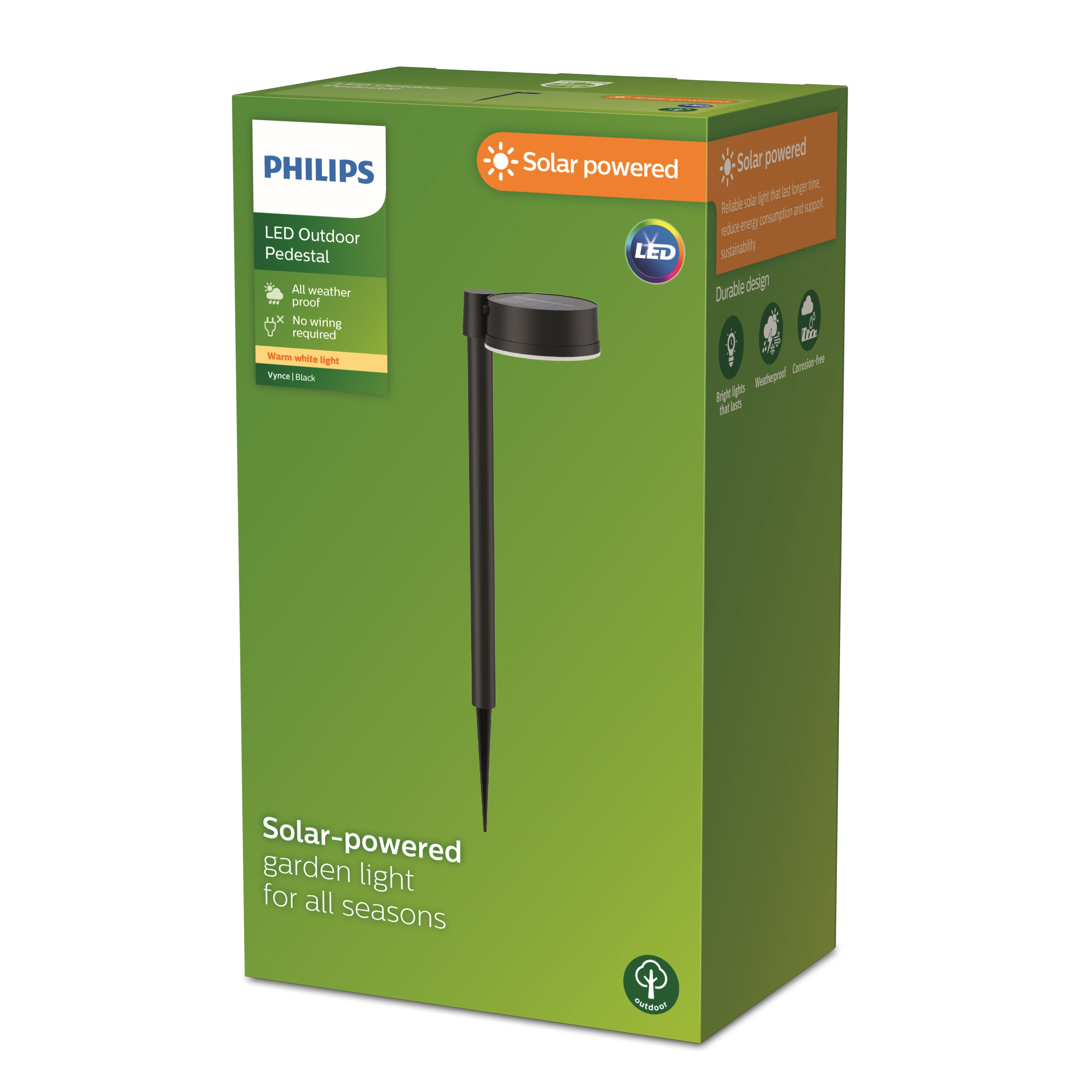 Philips Outdoor Solar Vynce Sockelleuchte Spiess 1.5W, Tageslichtsensor rund