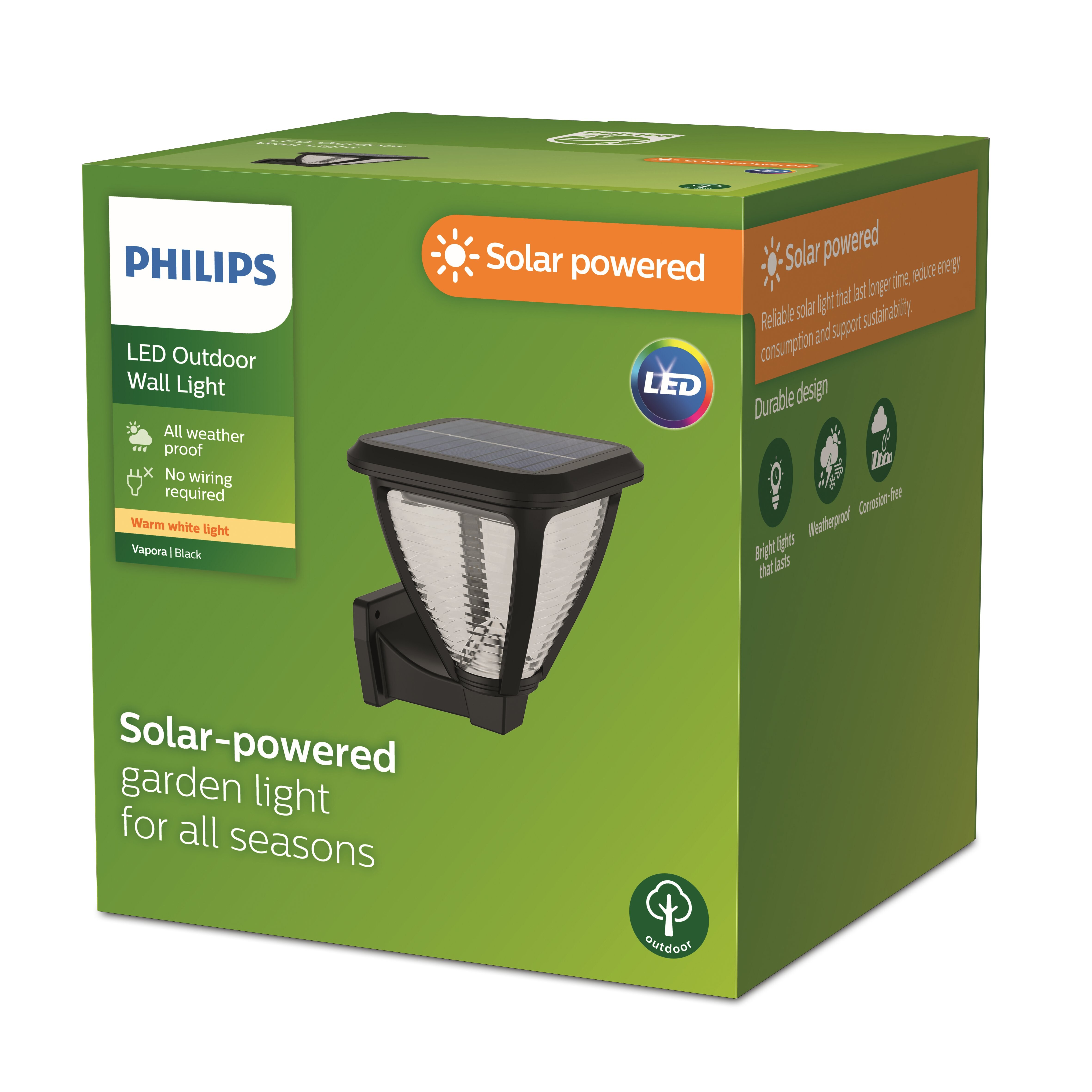 Philips Outdoor Solar Vapora Wandleuchte 1.5W, Tageslichtsensor, schwarz