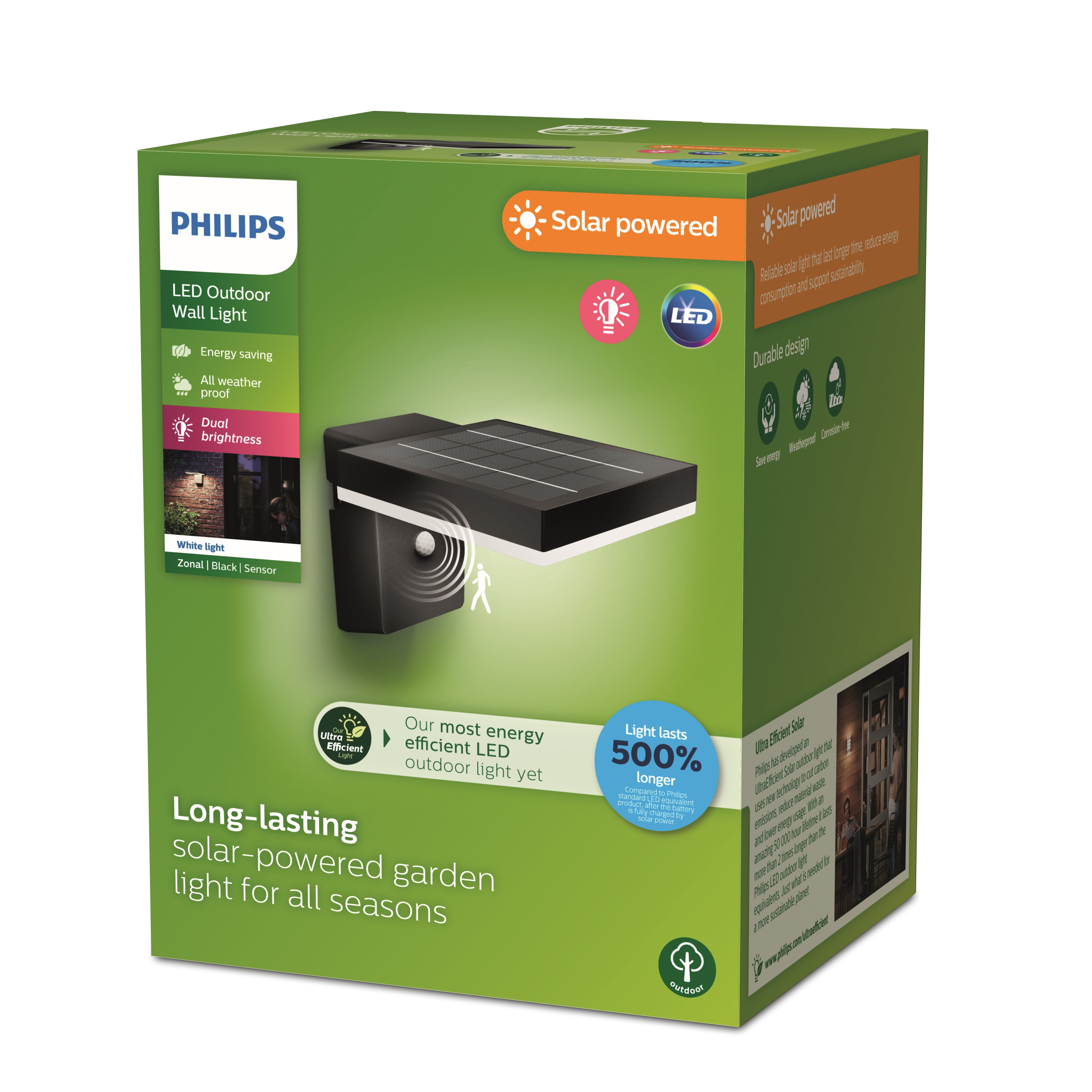 Philips Outdoor Ultra-Efficient Solar Zonal Wandleuchte 1.3W, eckig schwarz