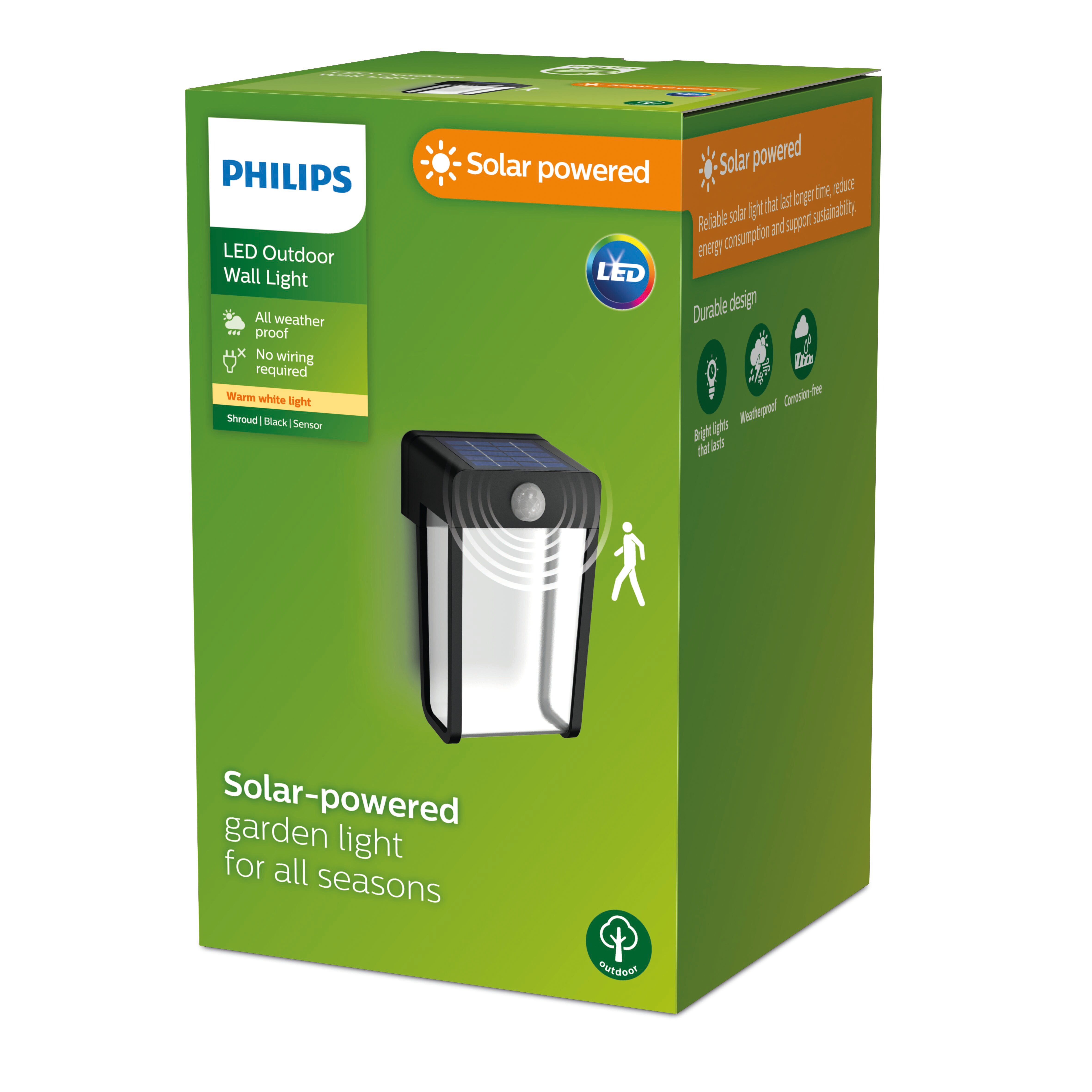 Philips Outdoor Solar Shroud Wandleuchte 2.3W, Tageslicht- und Bewegungssensor