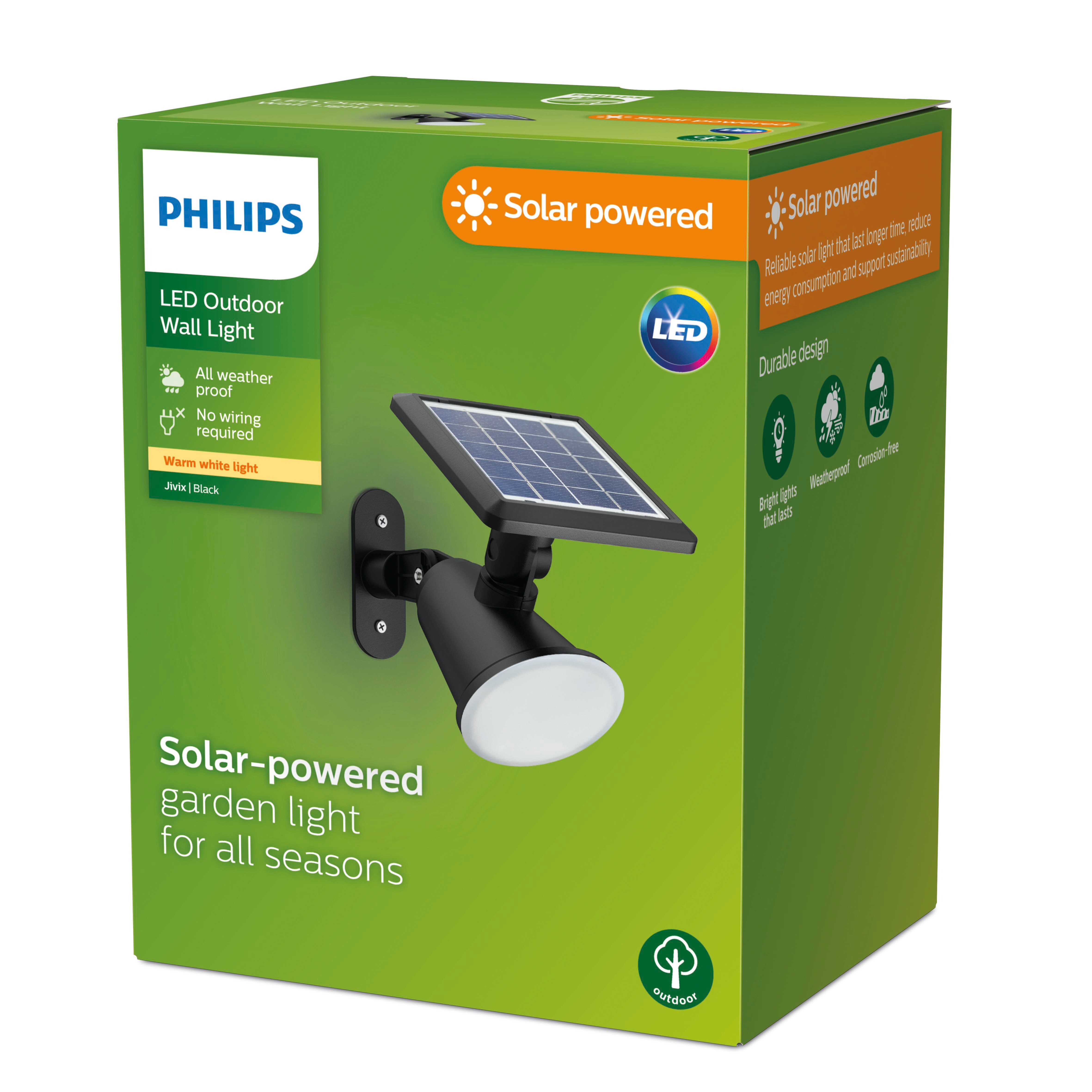 Philips Outdoor Solar Jivix Spotleuchte Wand 1.4W Tageslichtsensor, 2700 Kelvin