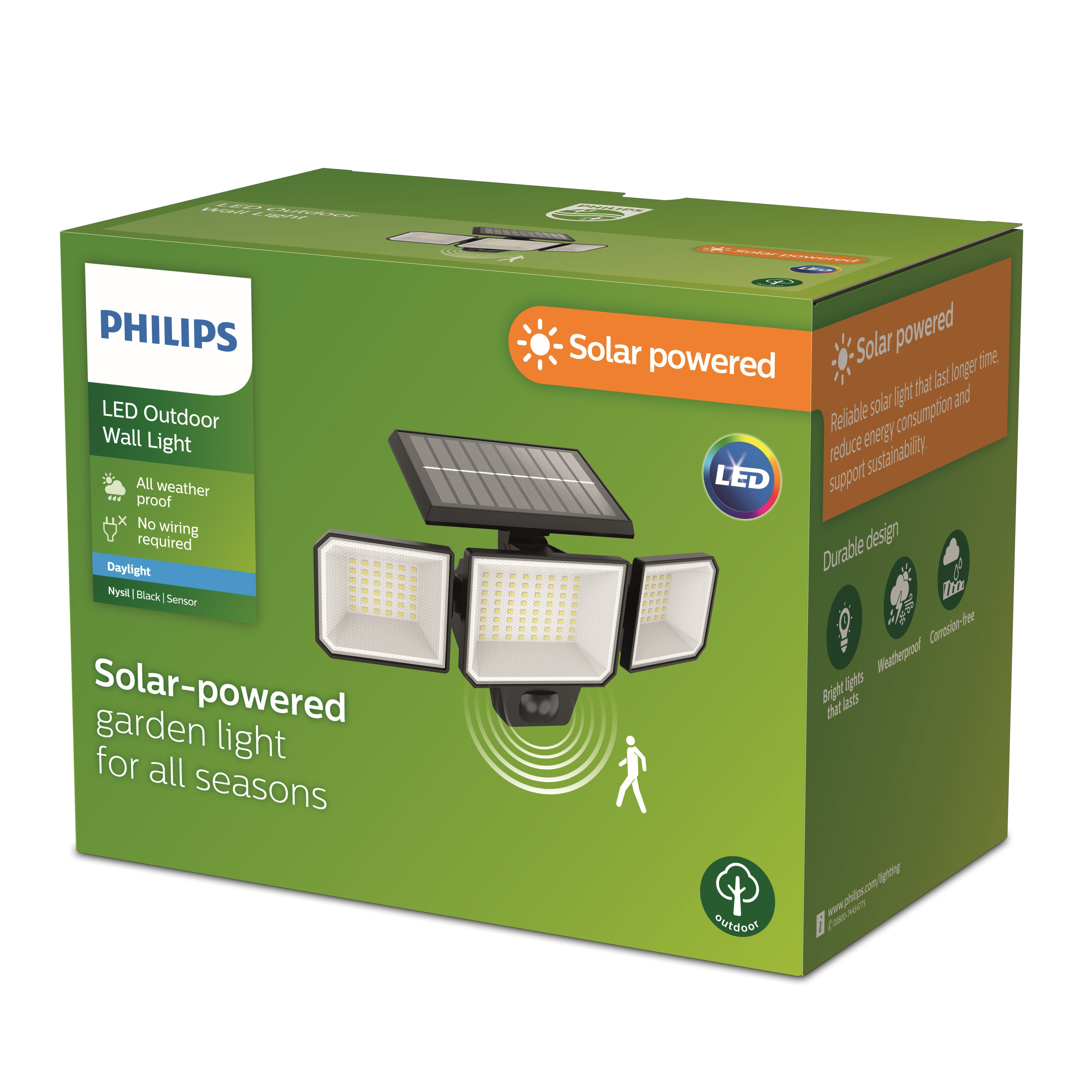 Philips Outdoor Solar Nysil Sicherheitslicht Wand 8.7W, 5000 Kelvin, schwarz