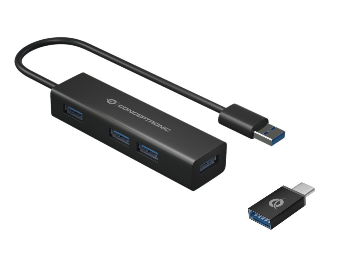 Conceptronic HUBBIES06B 4-Port-USB 3.0-Hub und OTG-Adapter für USB-C