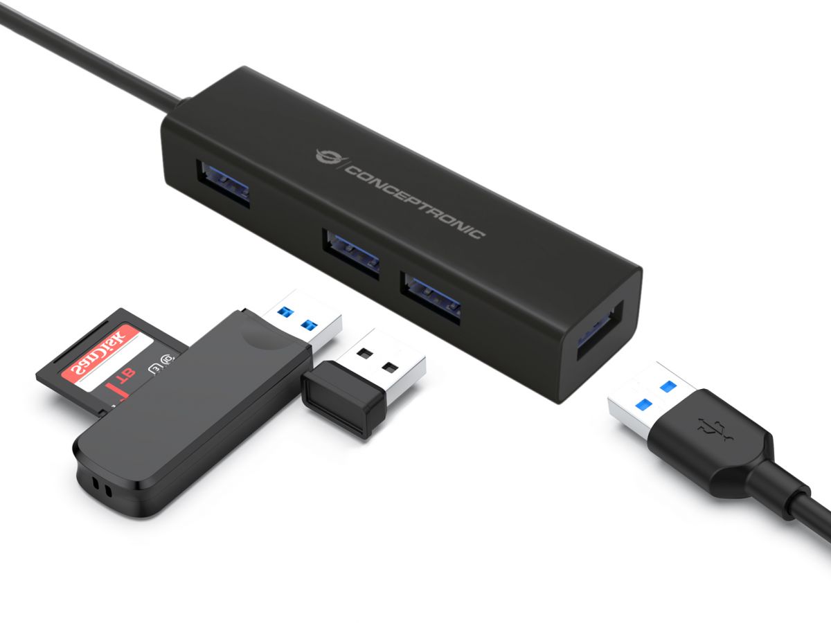 Conceptronic HUBBIES06B 4-Port-USB 3.0-Hub und OTG-Adapter für USB-C