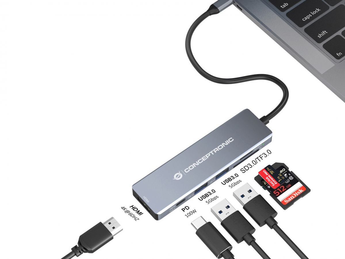 Conceptronic DONN23G 6-in-1 USB 3.2 Gen 1 Dockingstation