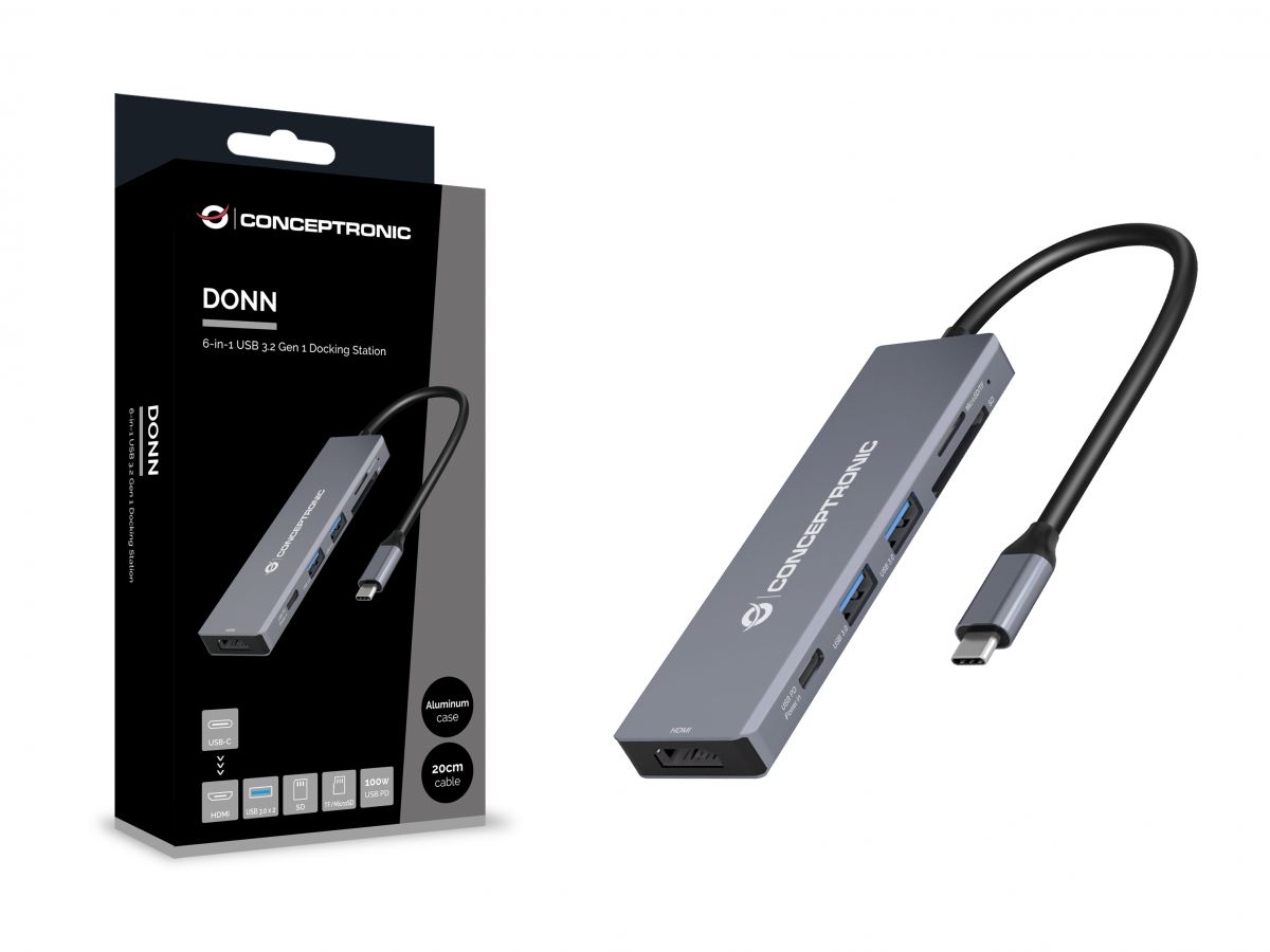 Conceptronic DONN23G 6-in-1 USB 3.2 Gen 1 Dockingstation