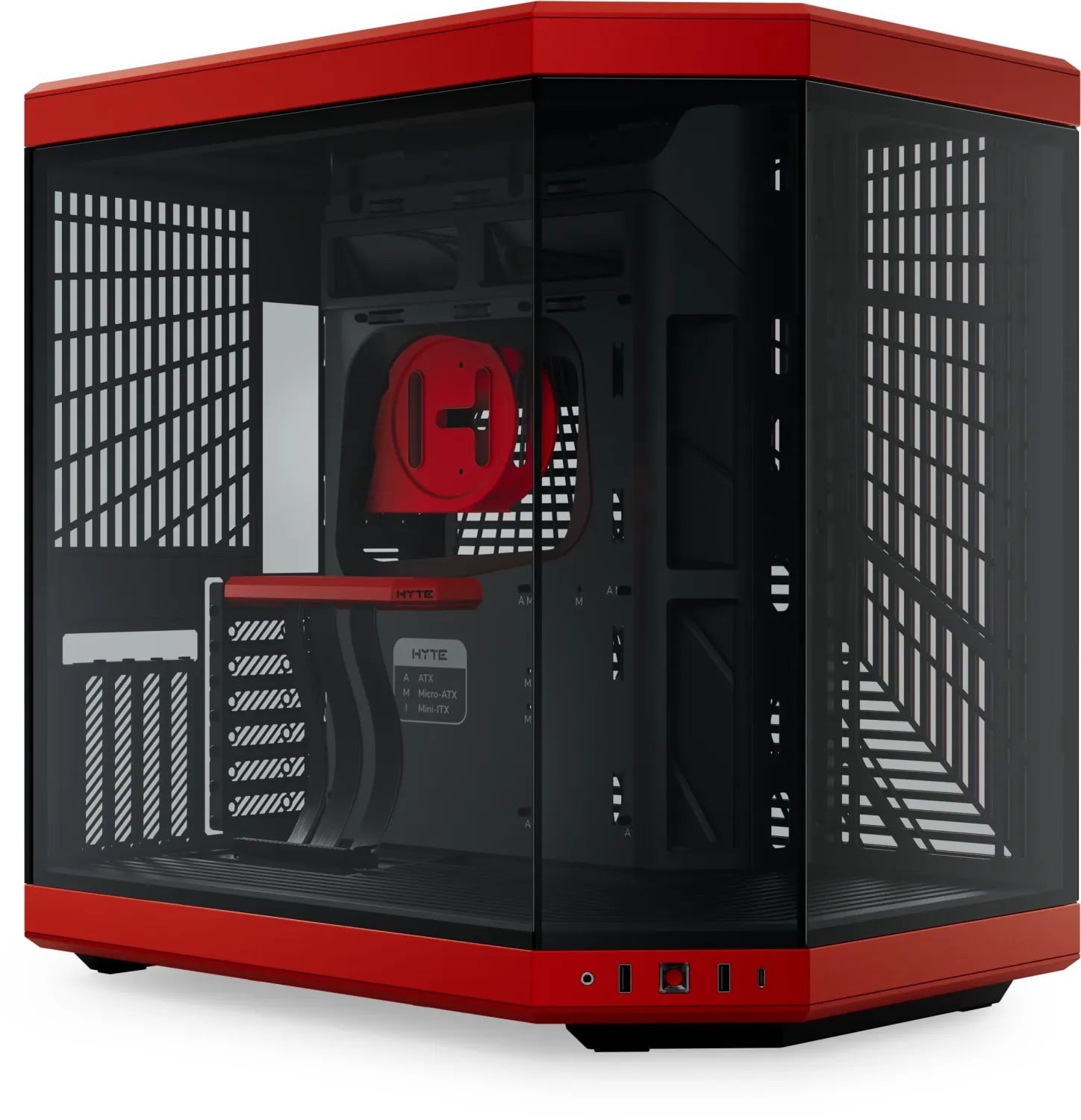 HYTE Y70 Zweikammer ATX Midi Tower Gaming Gehäuse Rot mit Glasfenster