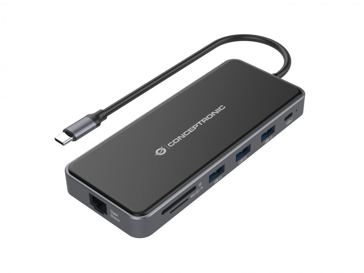 Conceptronic DONN15G 12-in-1 USB 3.2 Gen 1 Dockingstation, HDMI, VGA, Card-Reade