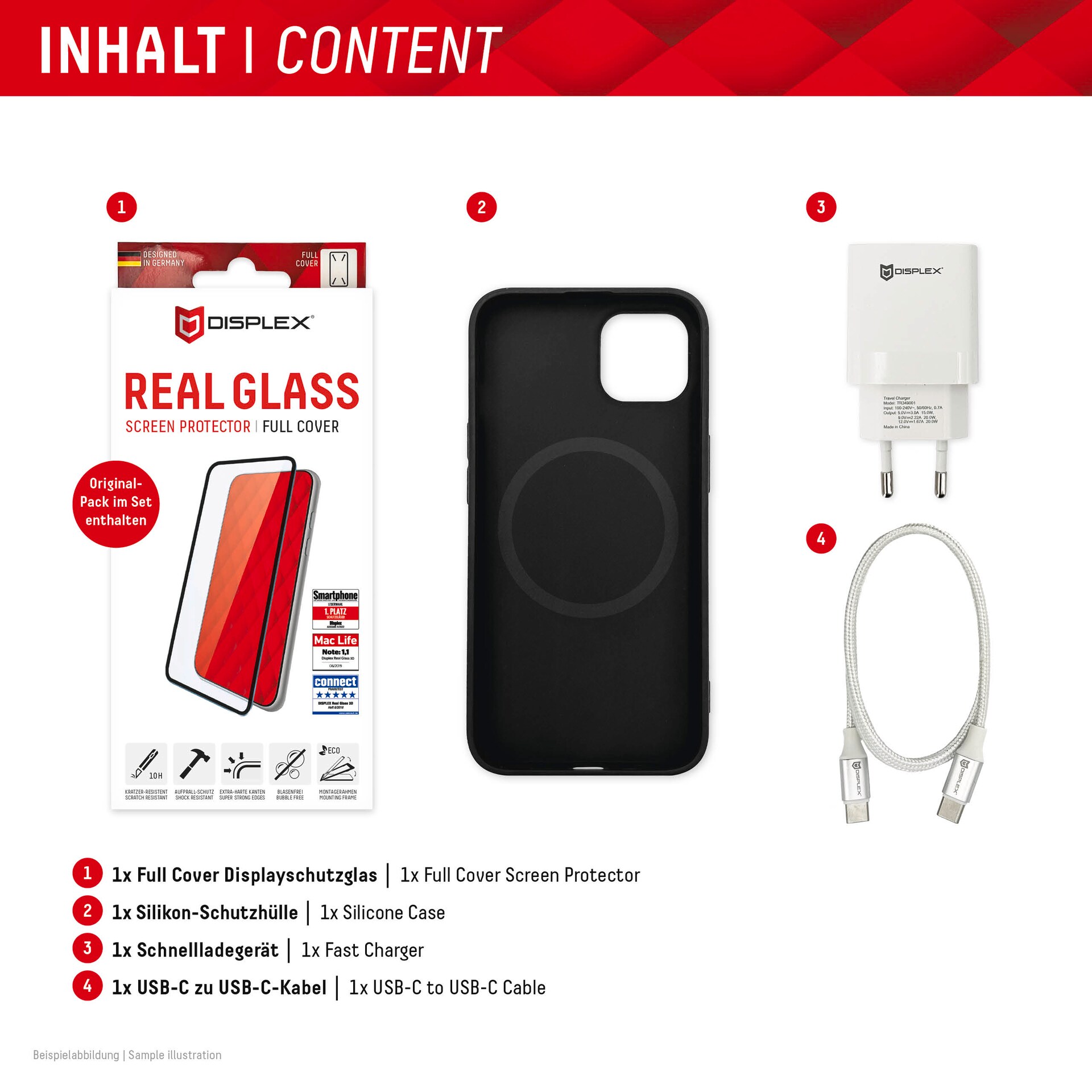 DISPLEX Set Apple iPhone 15 Glas (10H)+Case+Kabel+Netzteil